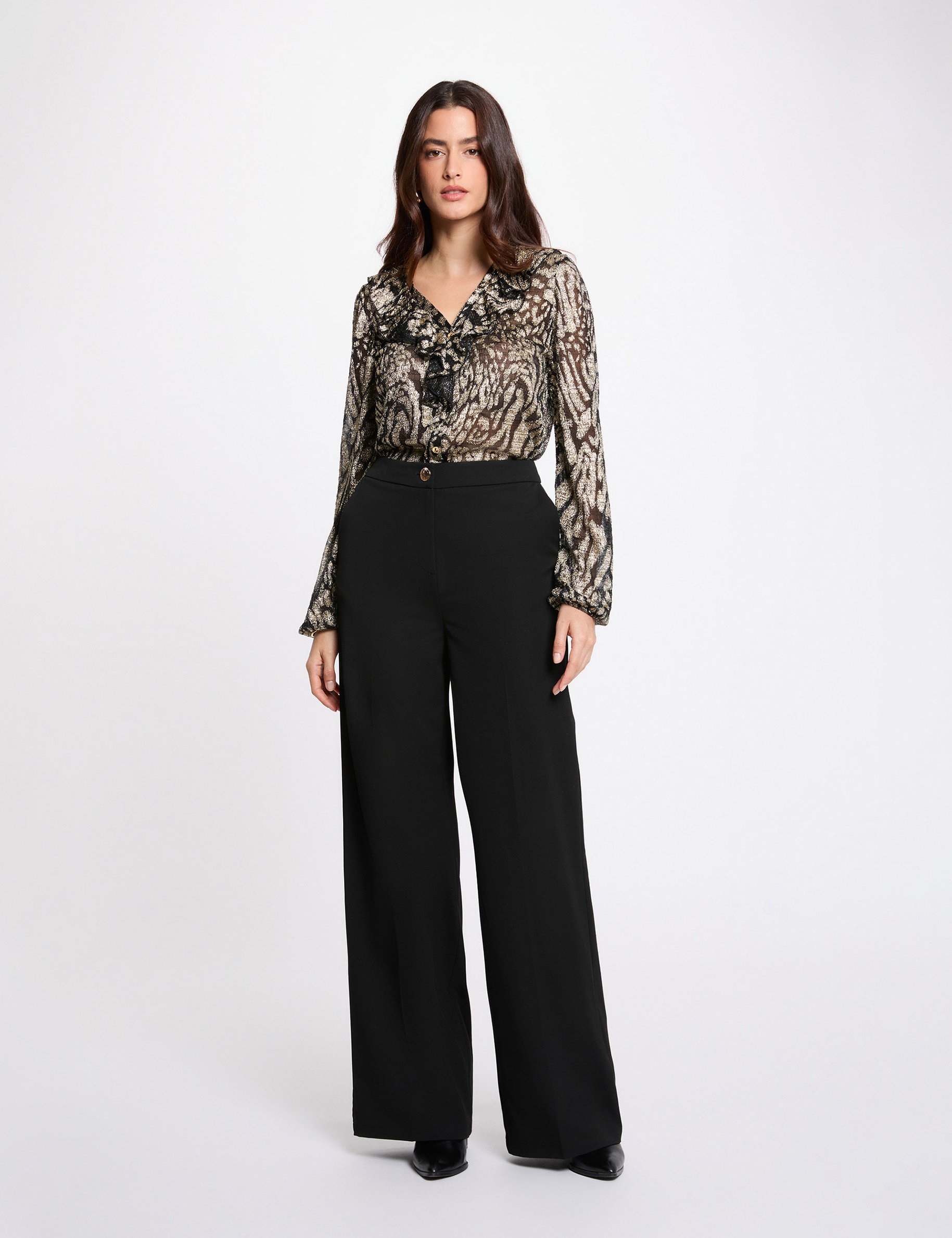 Long-sleeve v-neck t-shirt gold yellow women