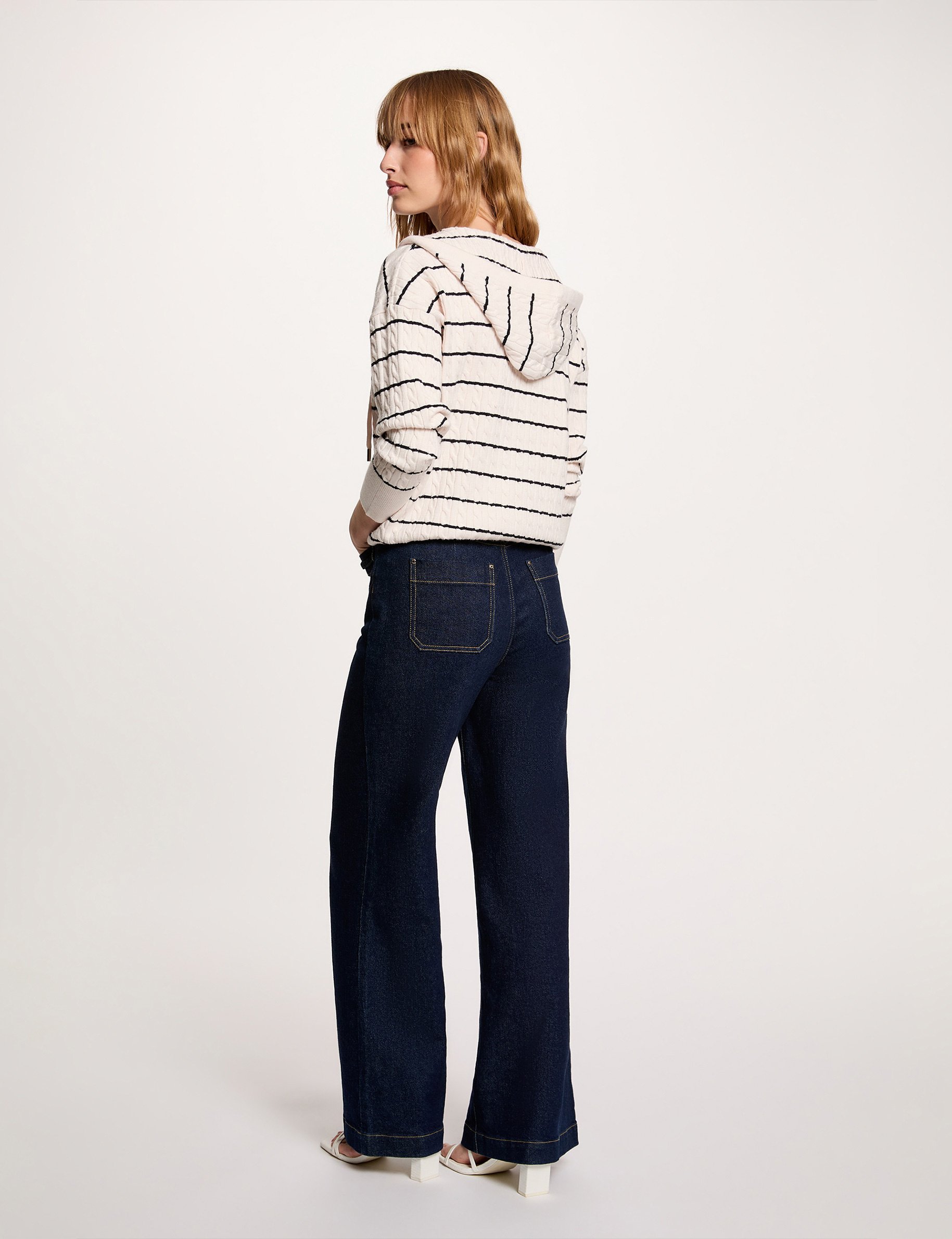 Striped hoodie sweater white women