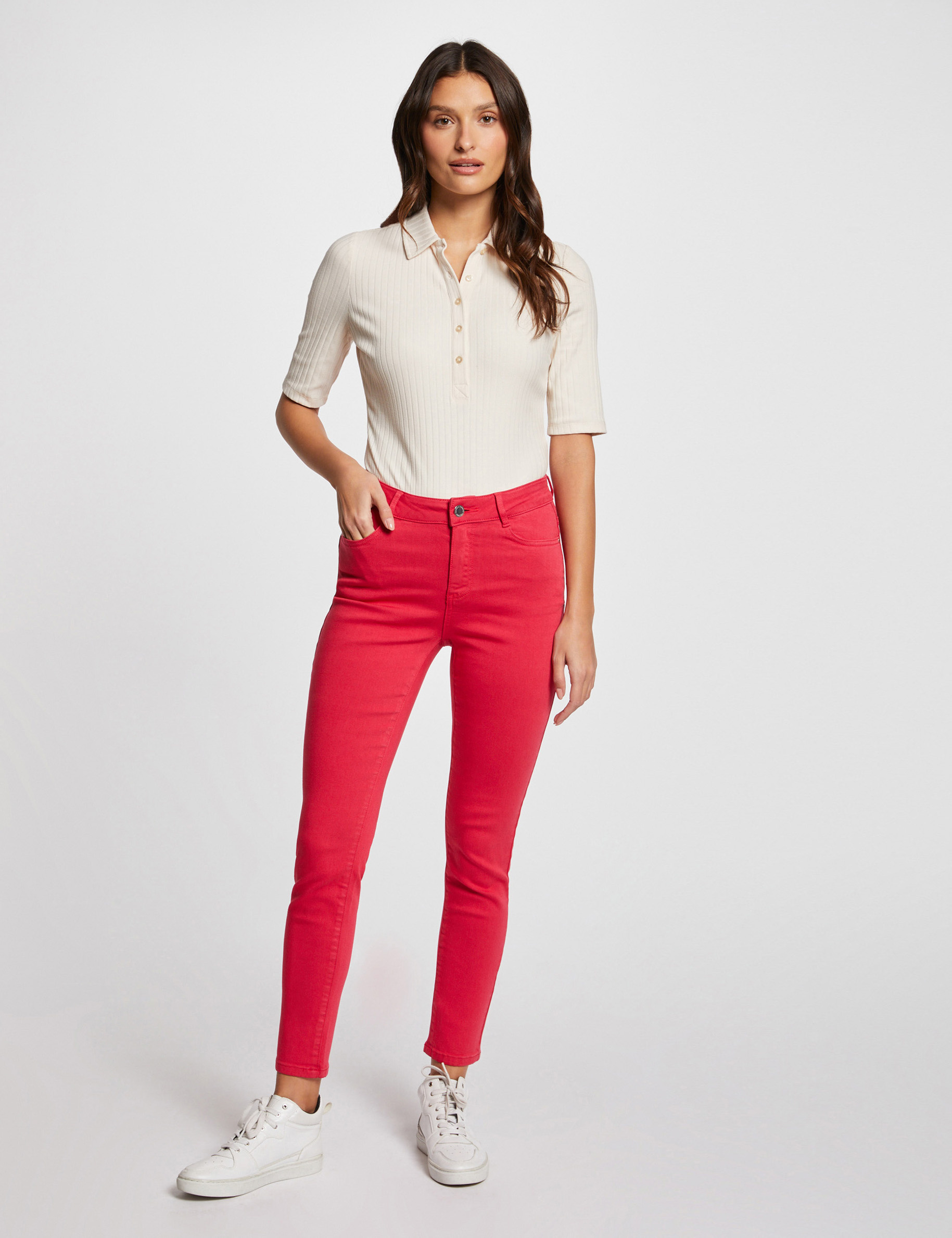 Cropped skinny trousers with 5 pockets medium red ladies'