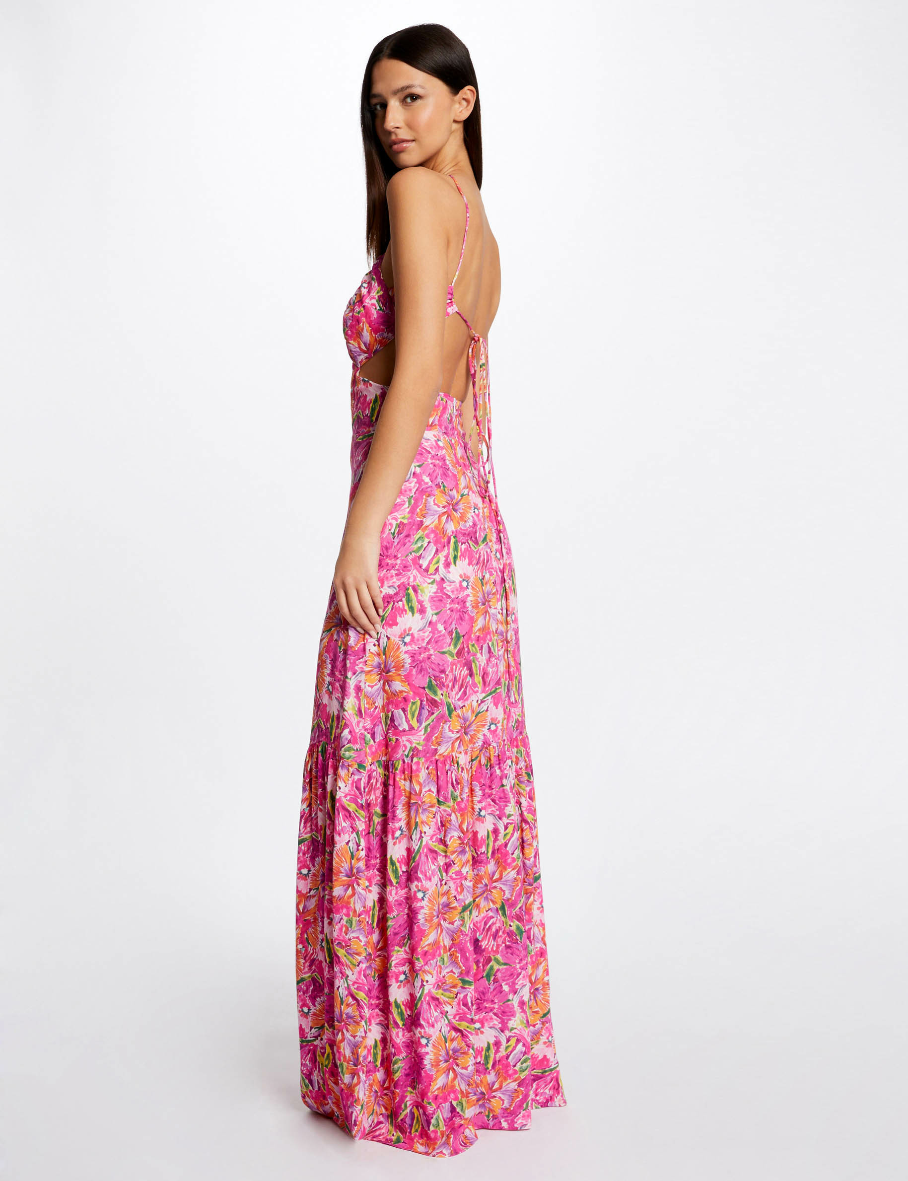 Maxi straight dress with floral print multico ladies'