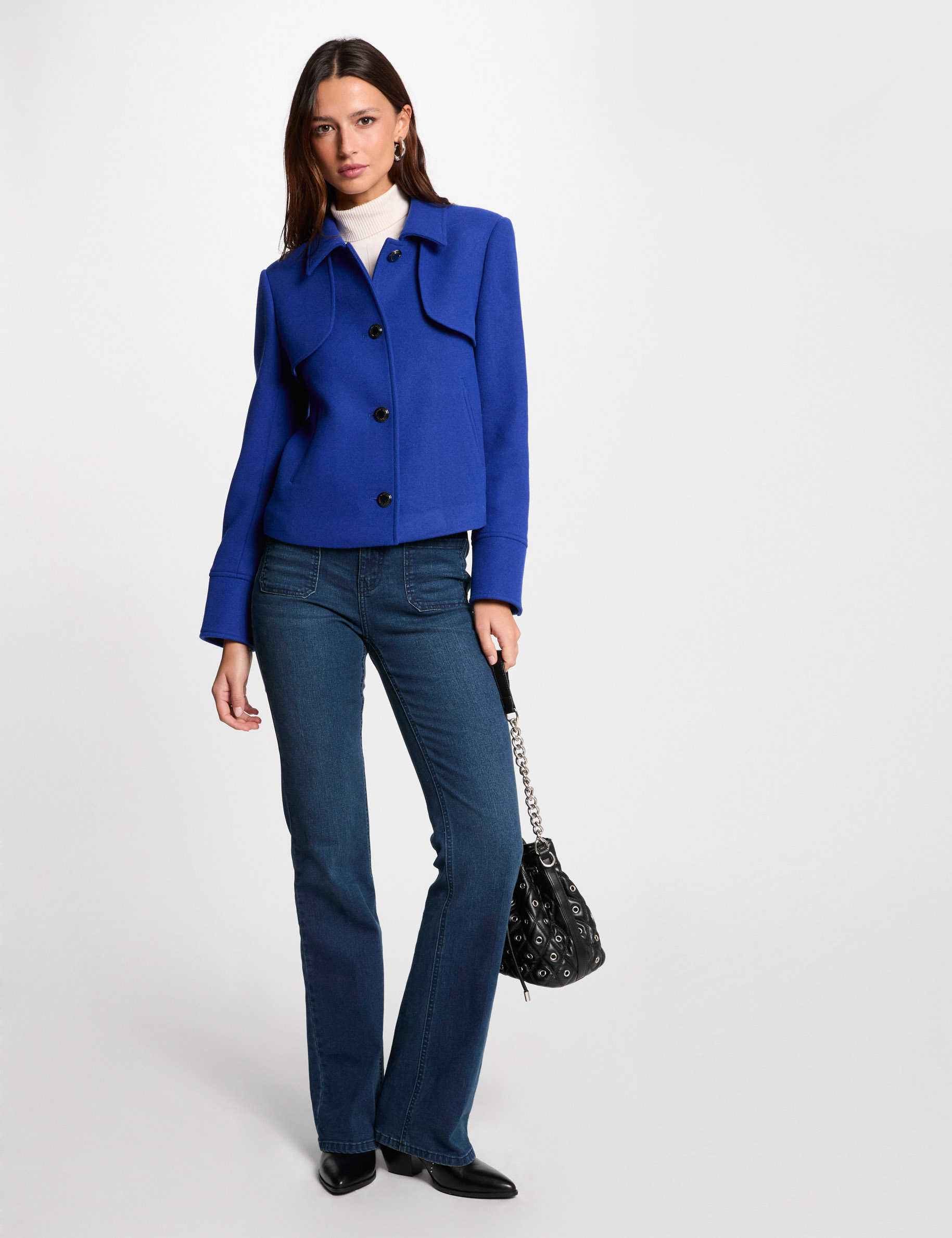 short buttoned coat blue women Short buttoned coat blue women