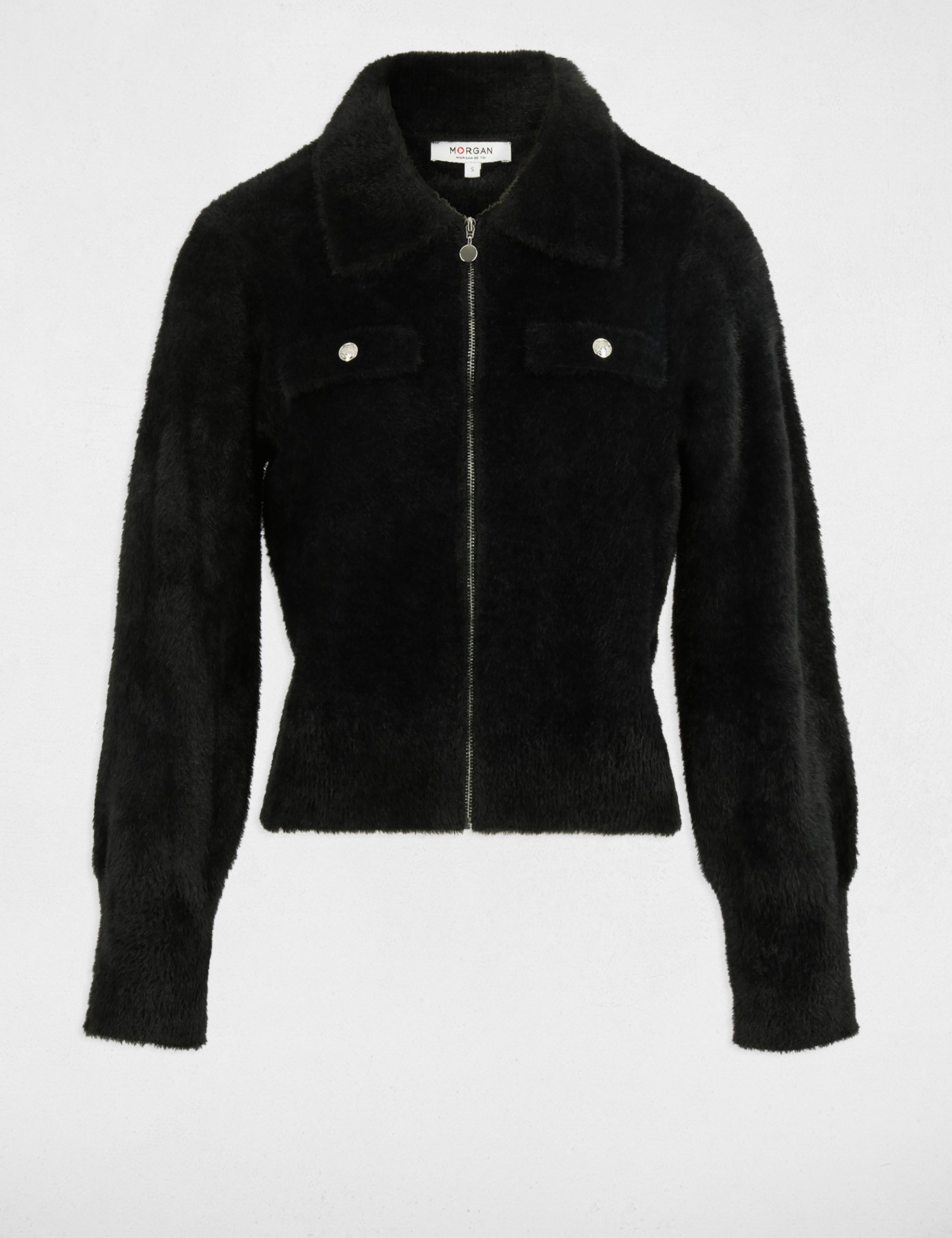 gilet manches longues col a revers noir femme Gilet manches longues col à revers noir femme