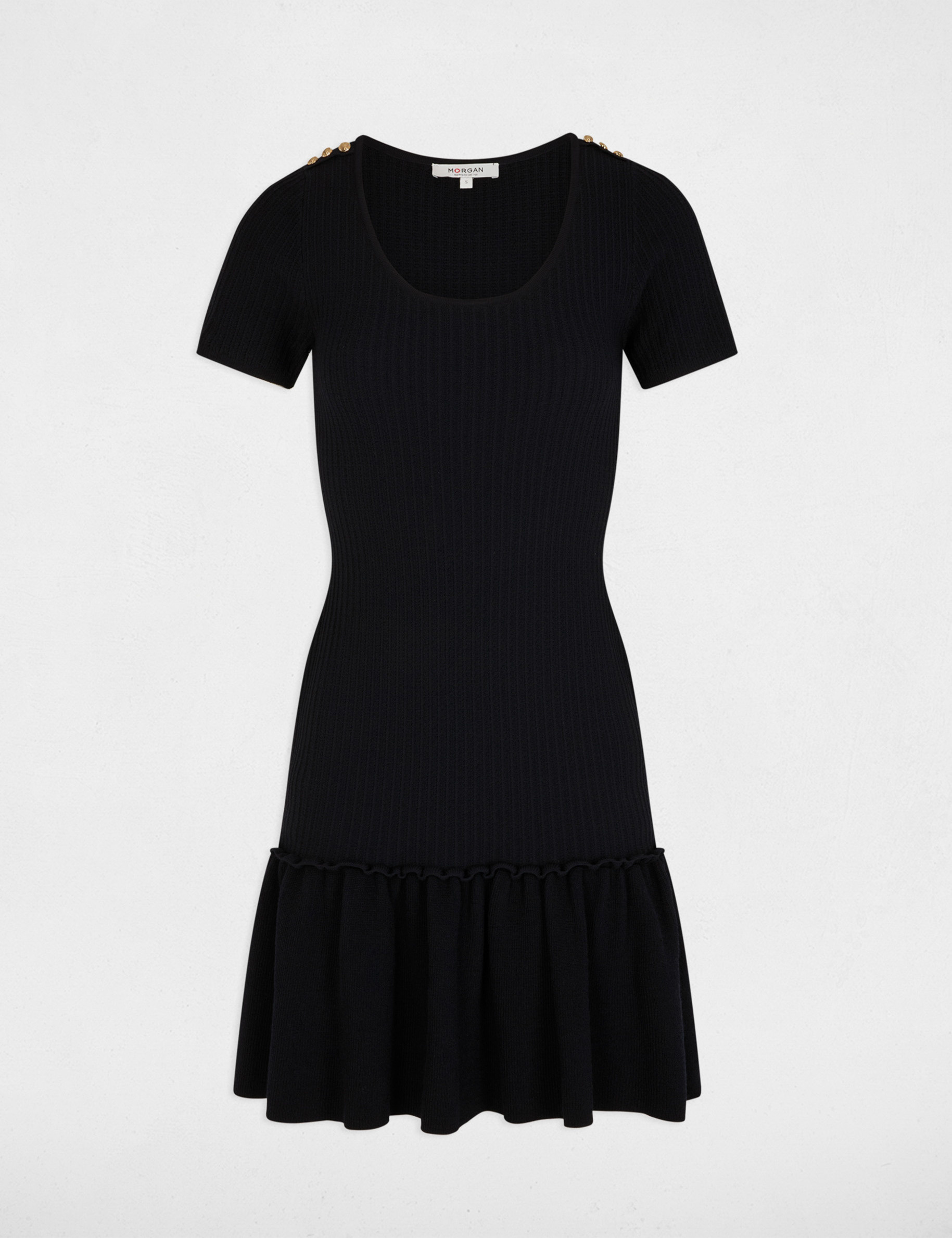 Knitted dress with U-neck navy blue women