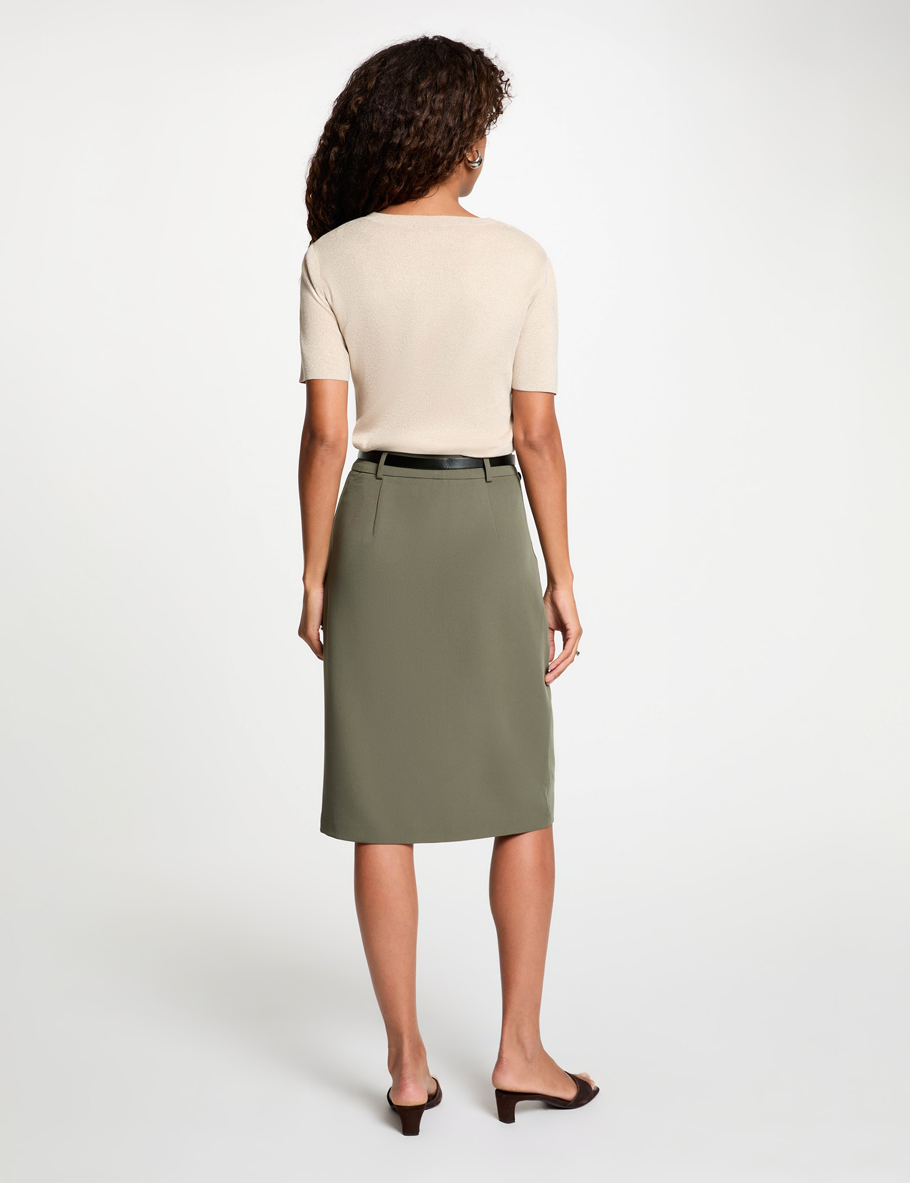 High-waisted pencil skirt khaki green women