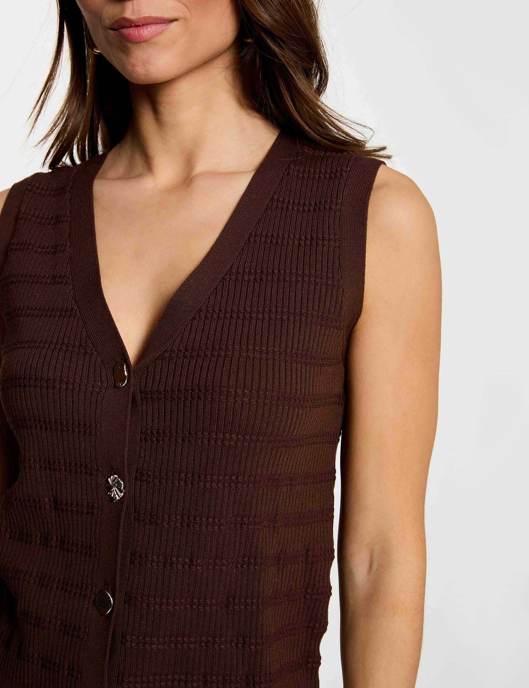Fitted v-neck cardigan dark brown women
