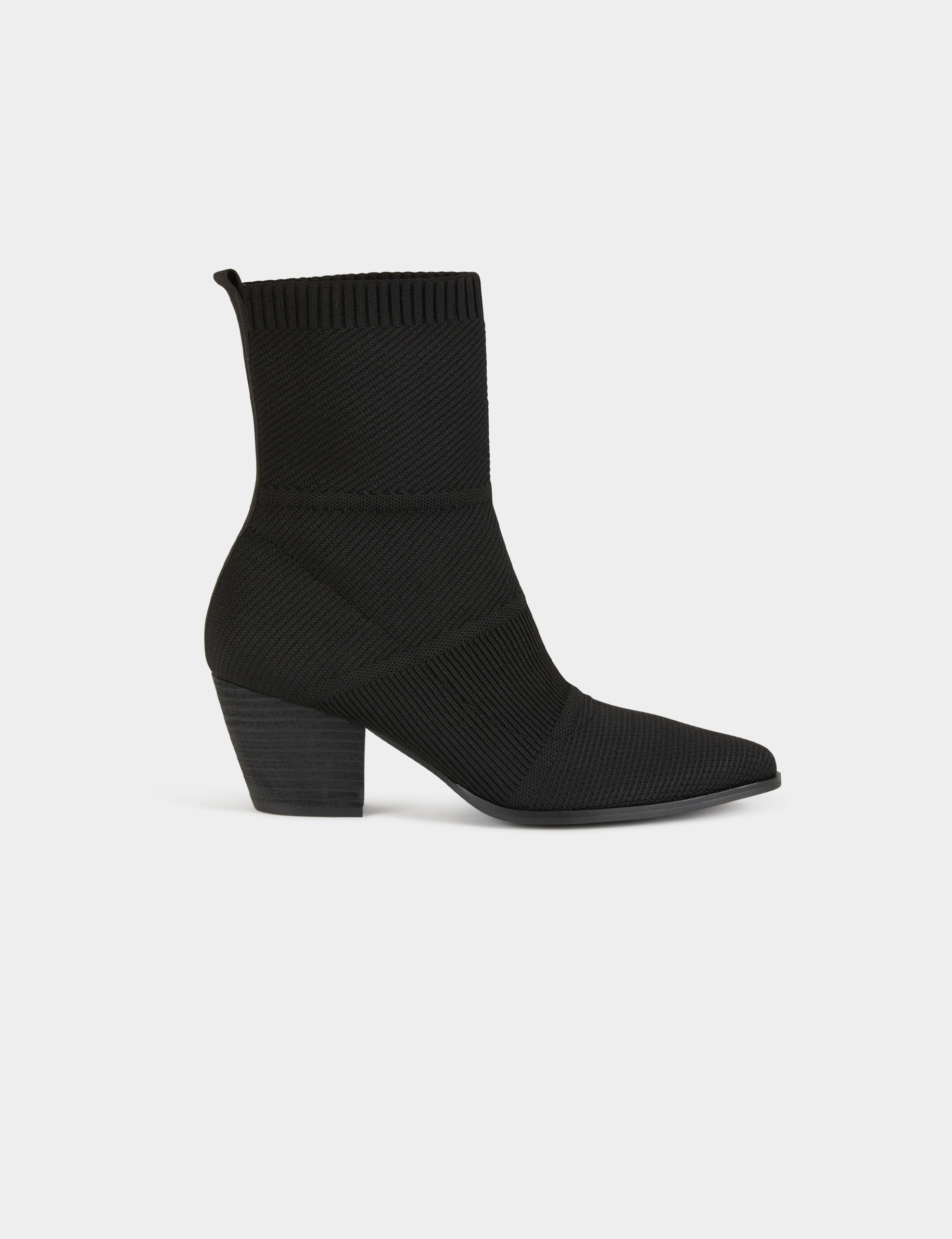 Ribbed boots with stacked heels black ladies'