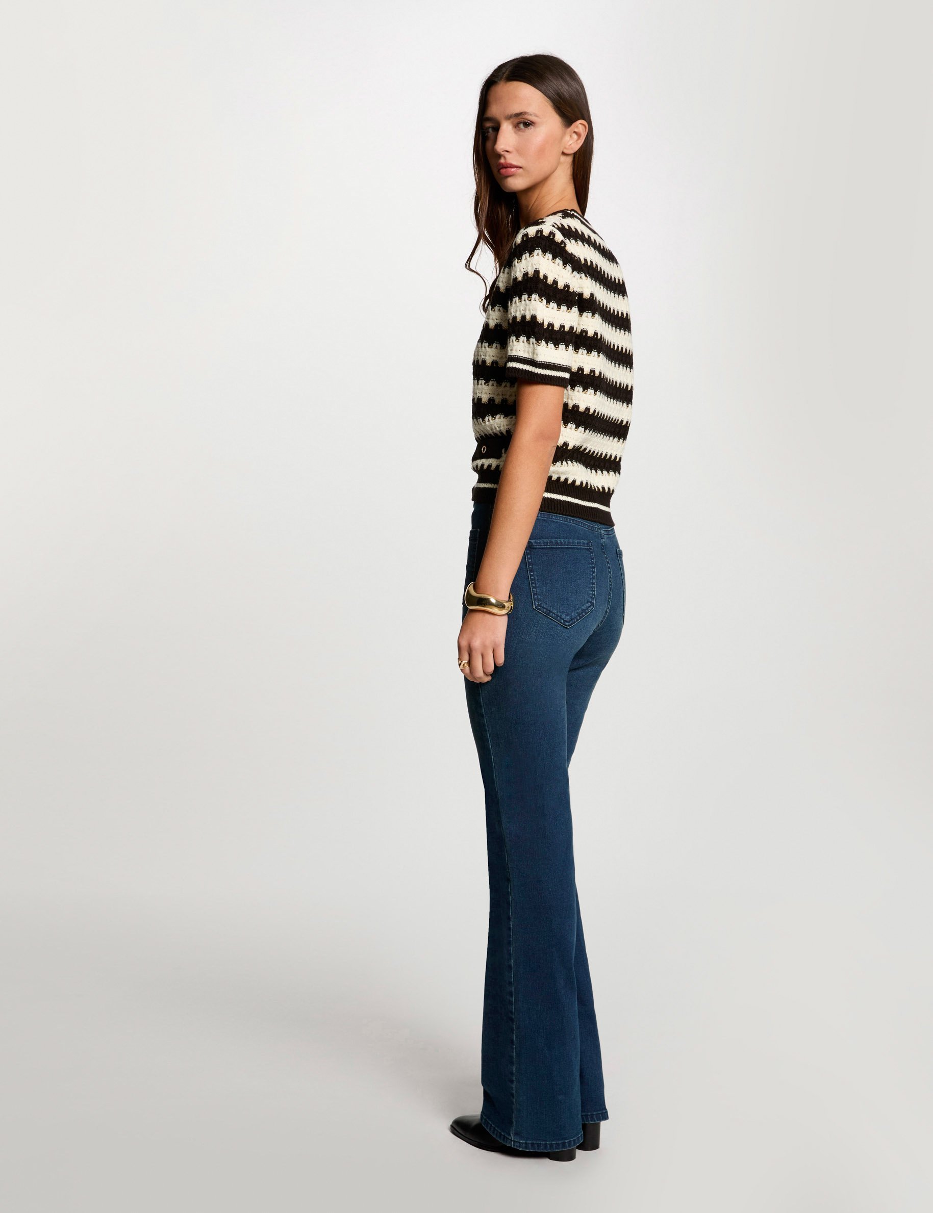 stripped jumper short sleeves white women Stripped jumper short-sleeves white women