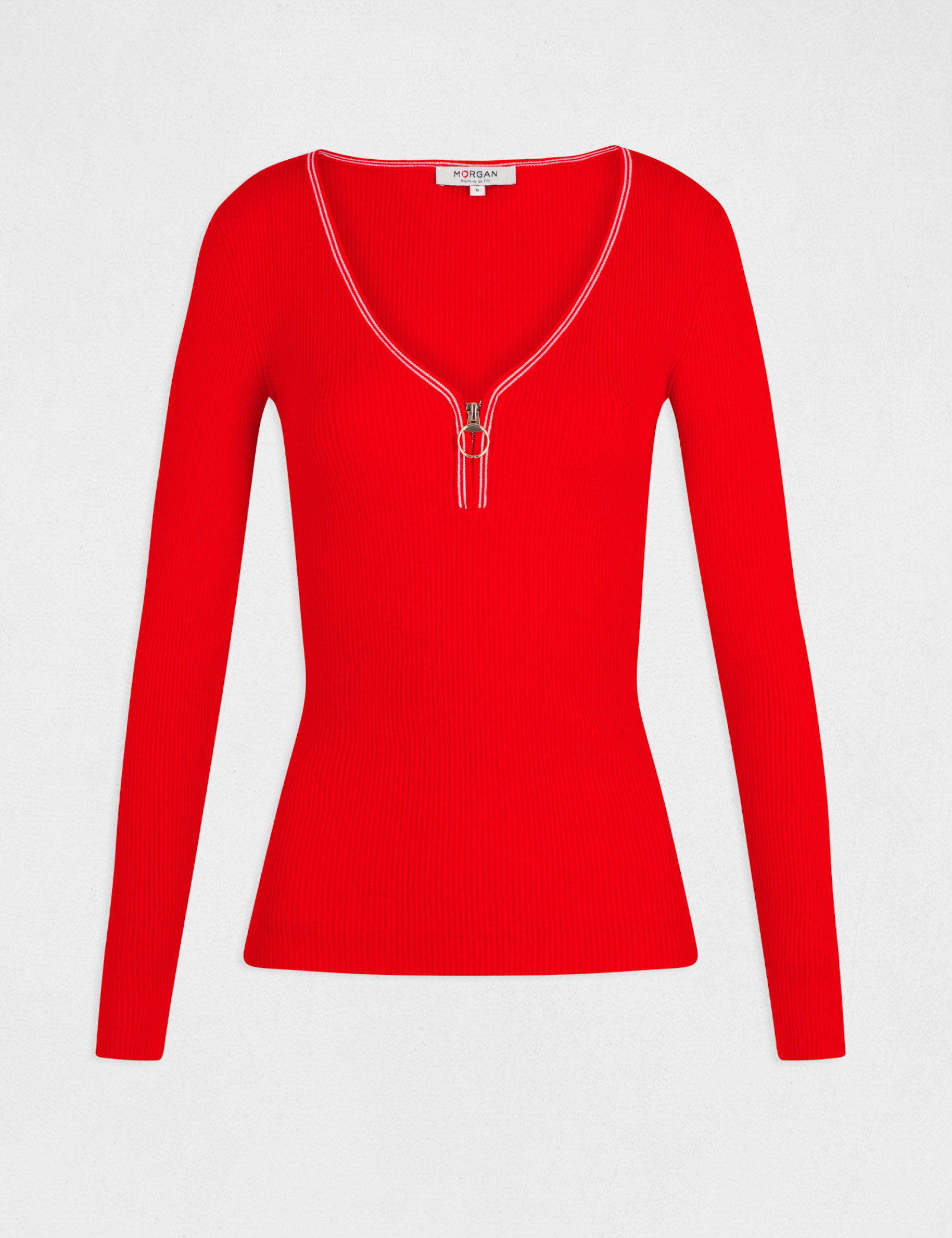 Long-sleeved jumper with V-neck red ladies' Long-sleeved jumper with V-neck red ladies'