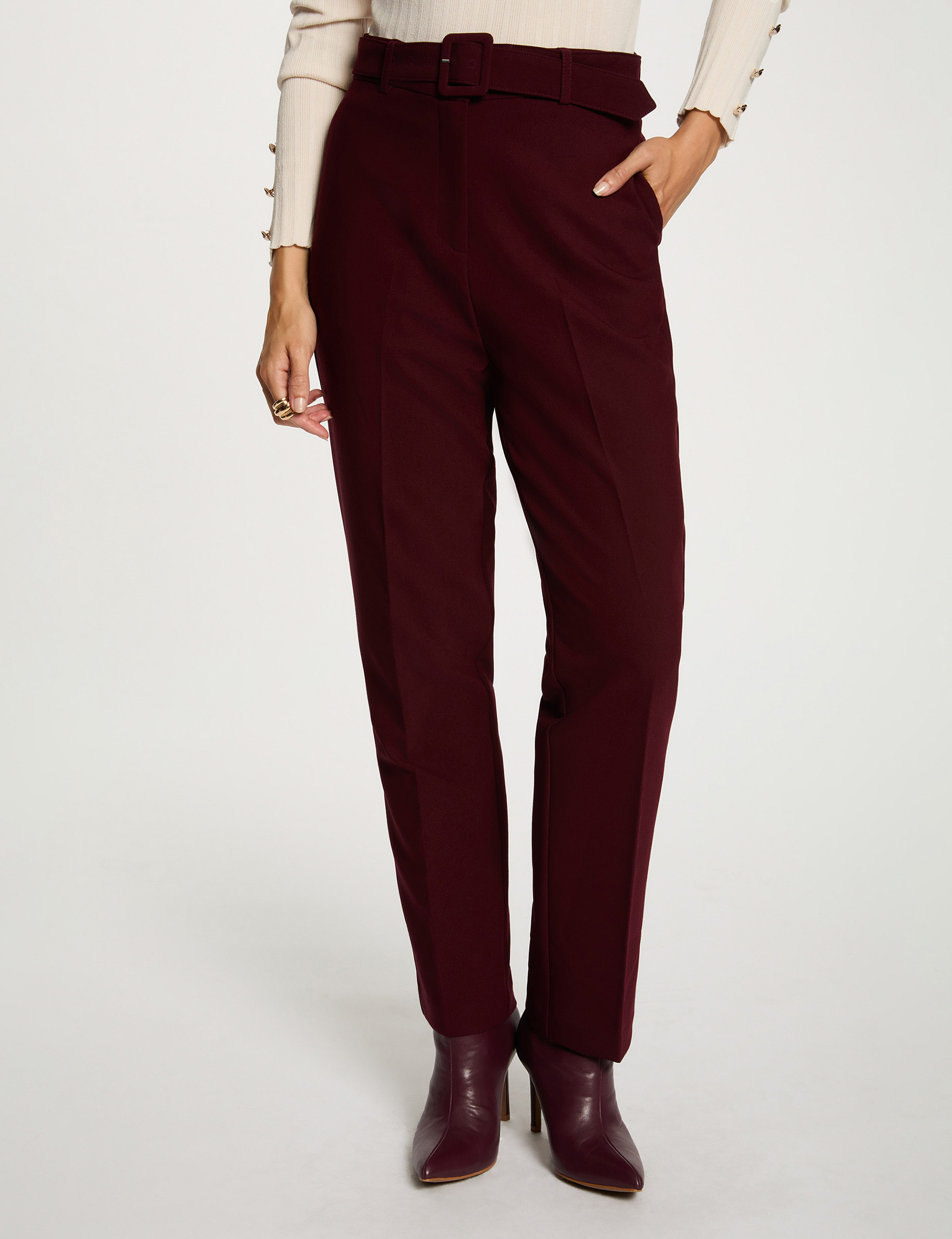 high waisted straight trousers plum women High-waisted straight trousers plum women