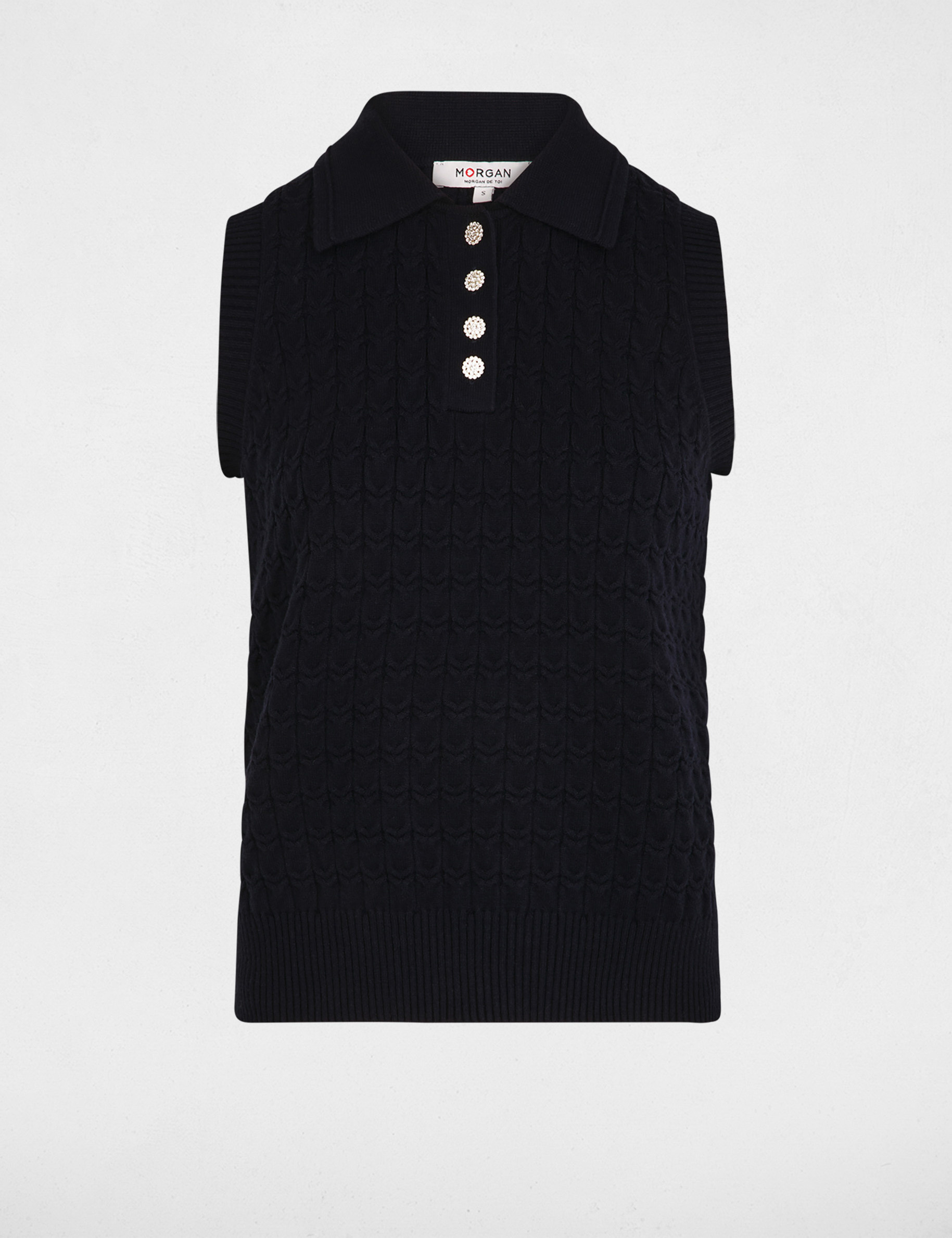 Sleeveless top with folded collar navy blue women