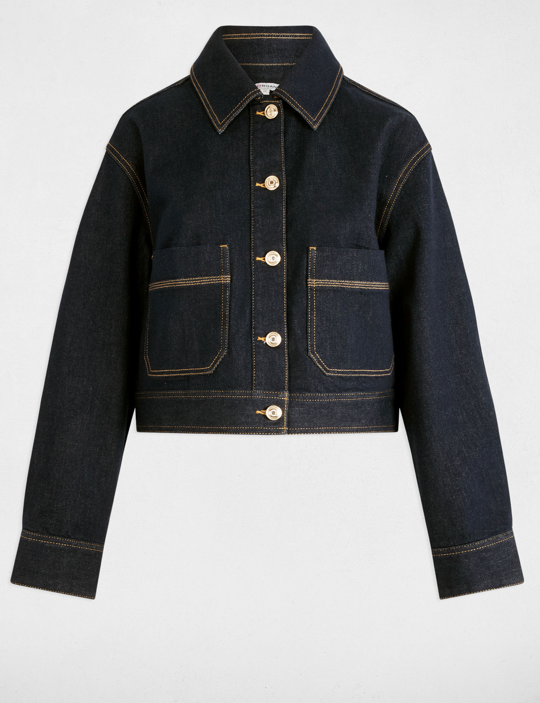 Short denim jacket raw denim women