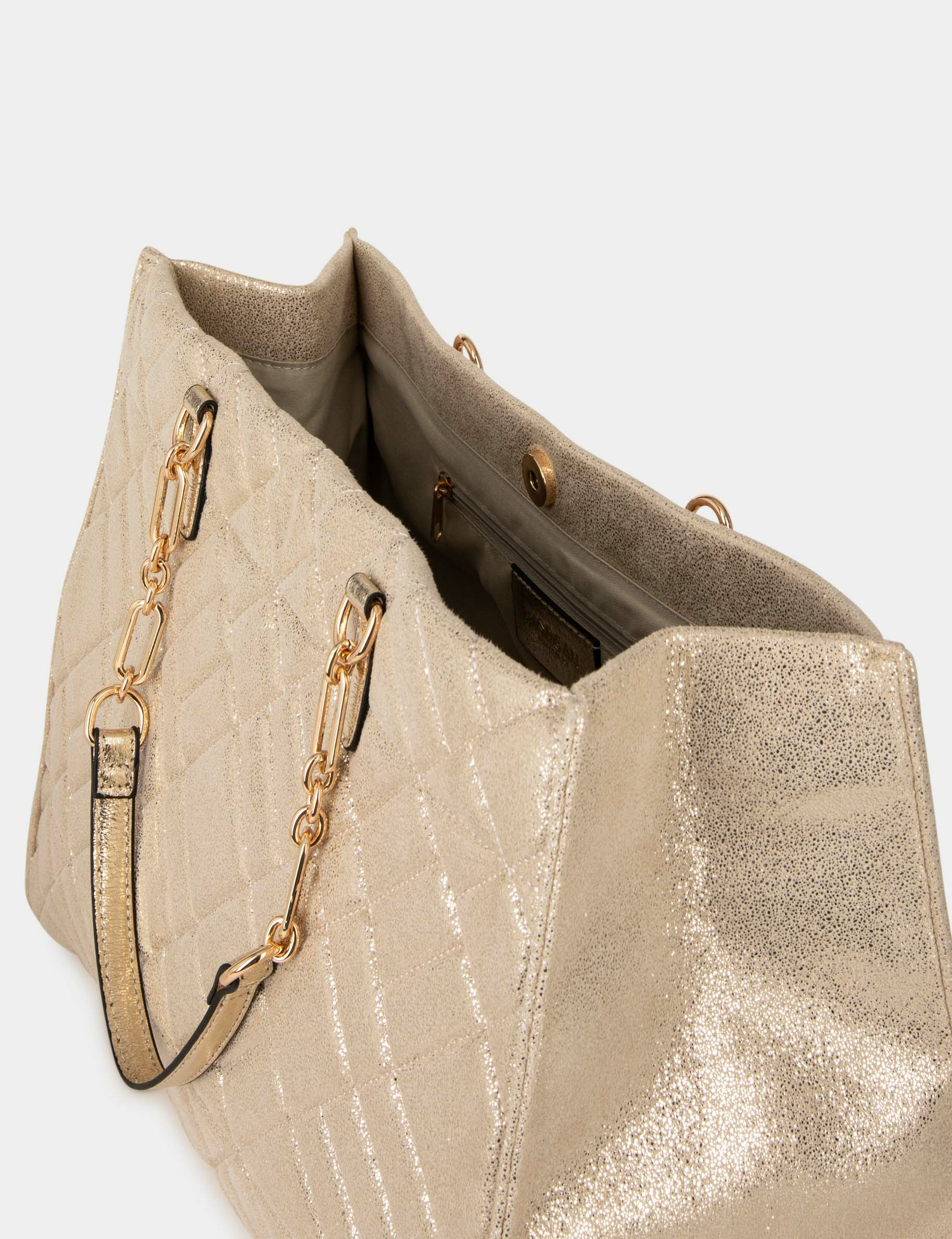 Metallised quilted shopper bag gold ladies' Metallised quilted shopper bag gold ladies'