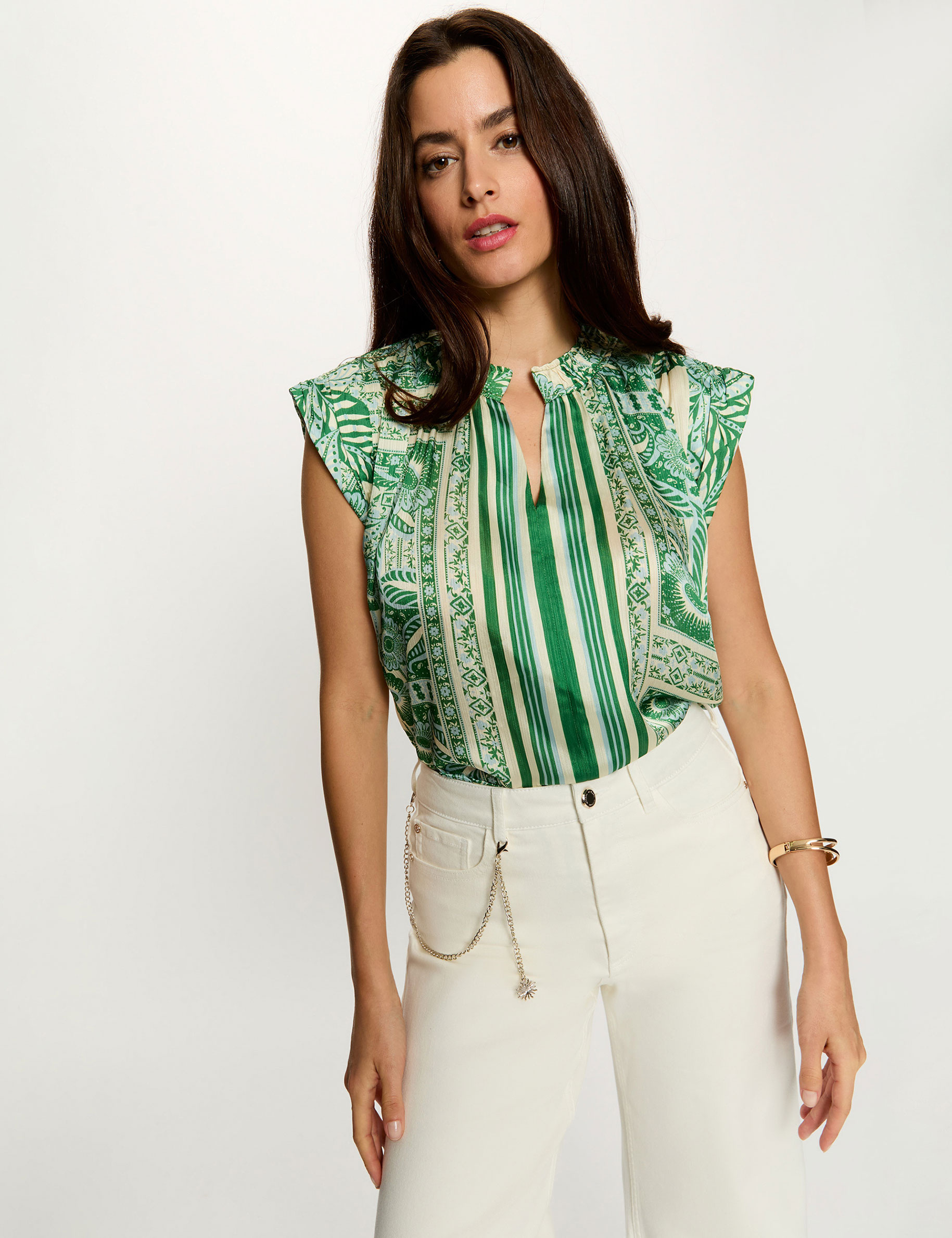 Sleeveless blouse with V-neck multicolor women