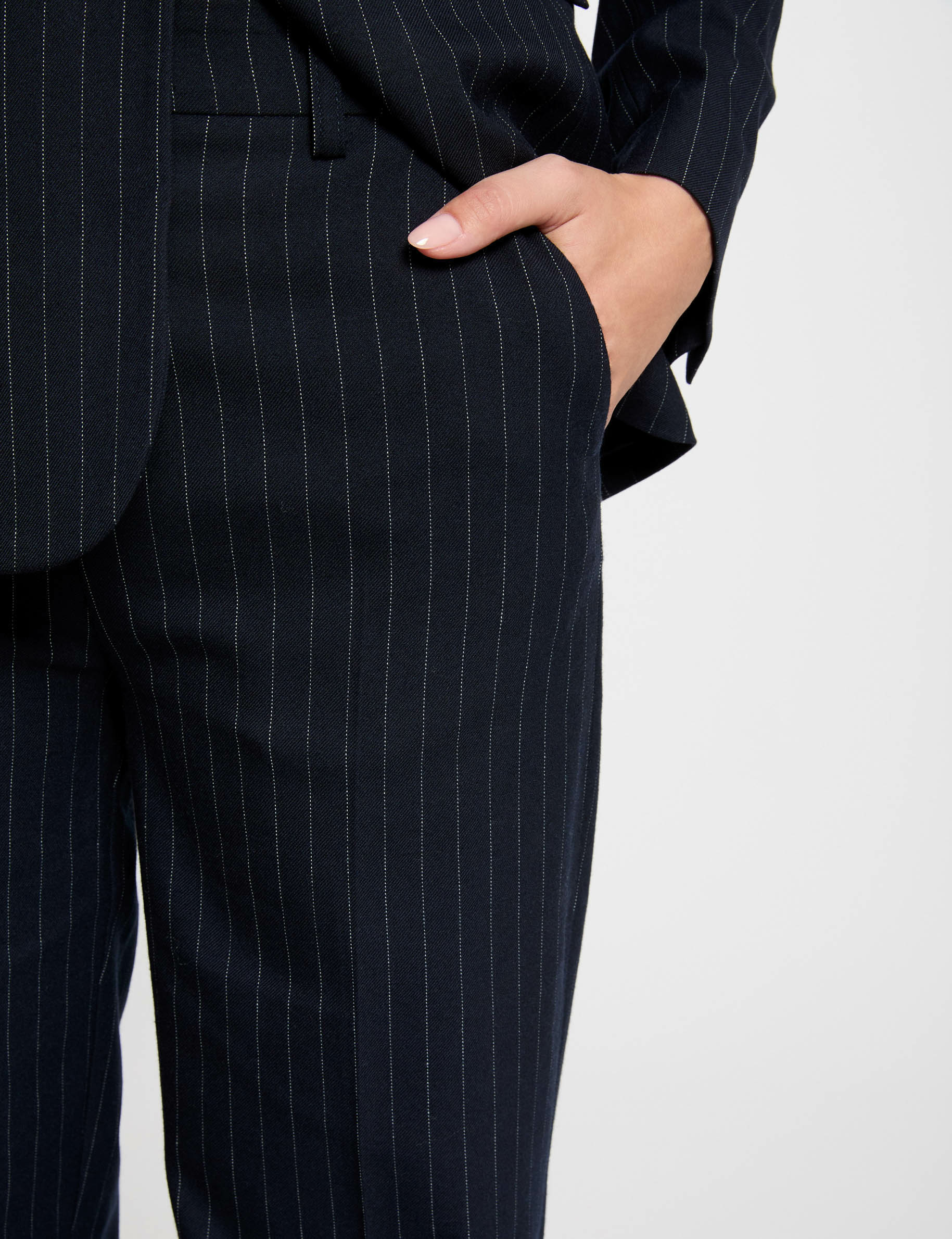Striped navy trousers hotsell