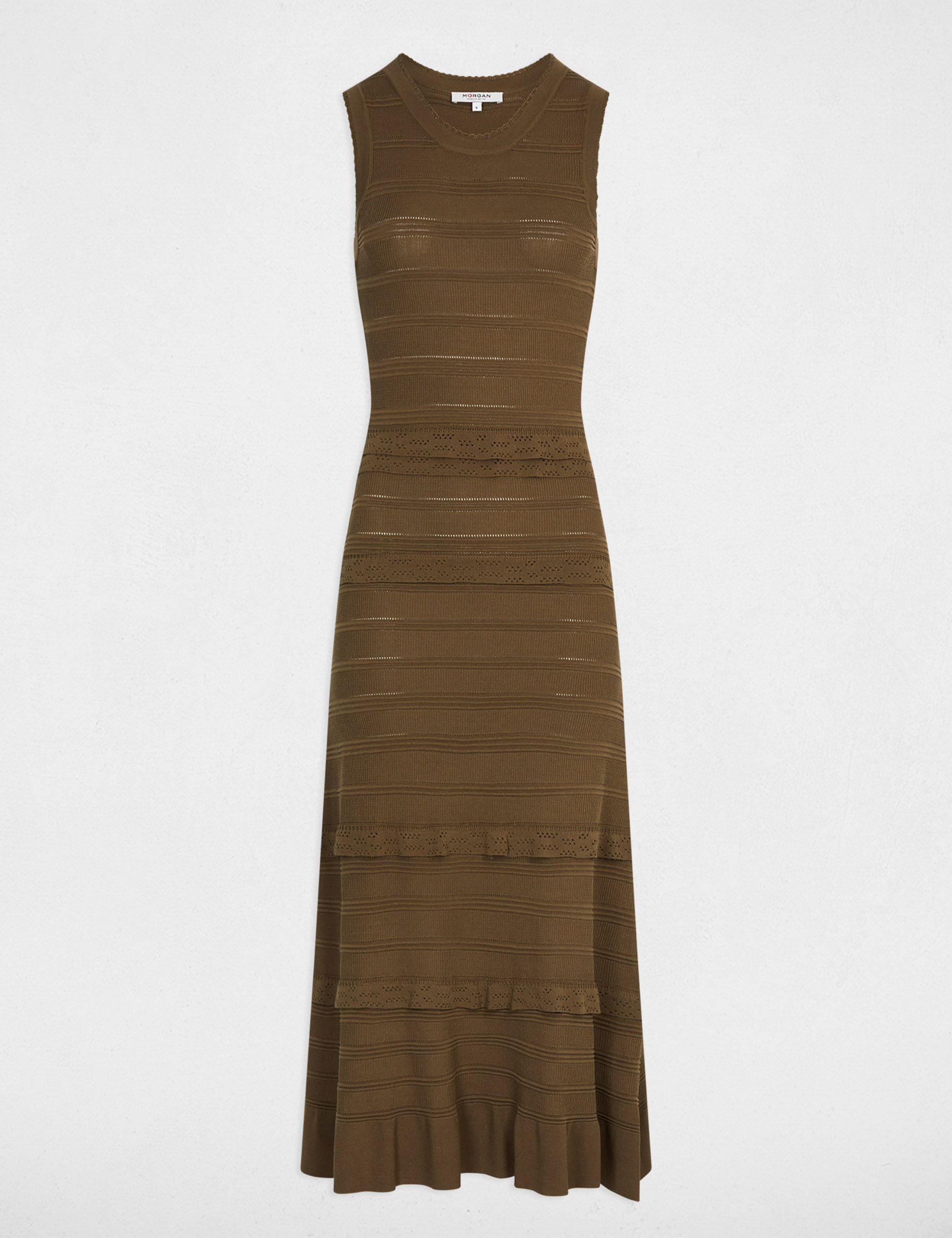 Long fitted knit dress khaki green women