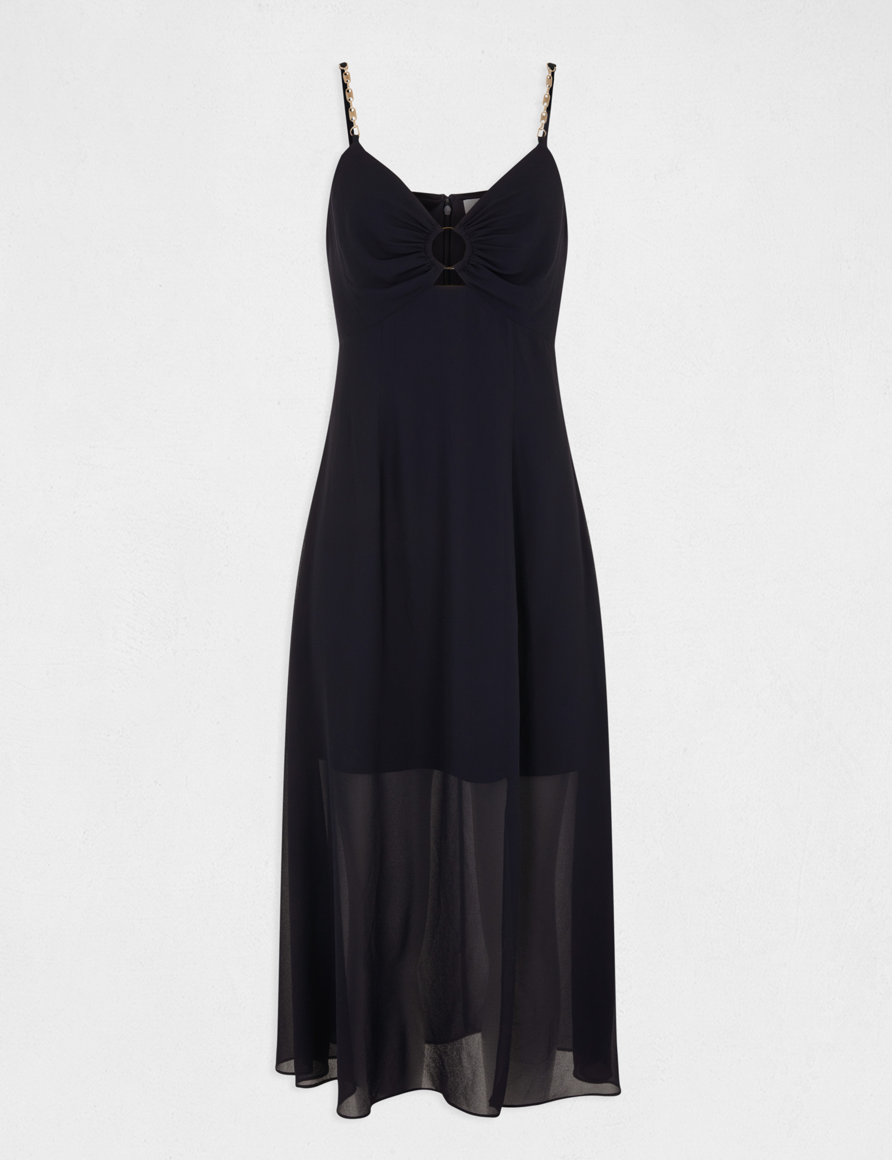 Midi A-line dress straps with chains navy ladies'