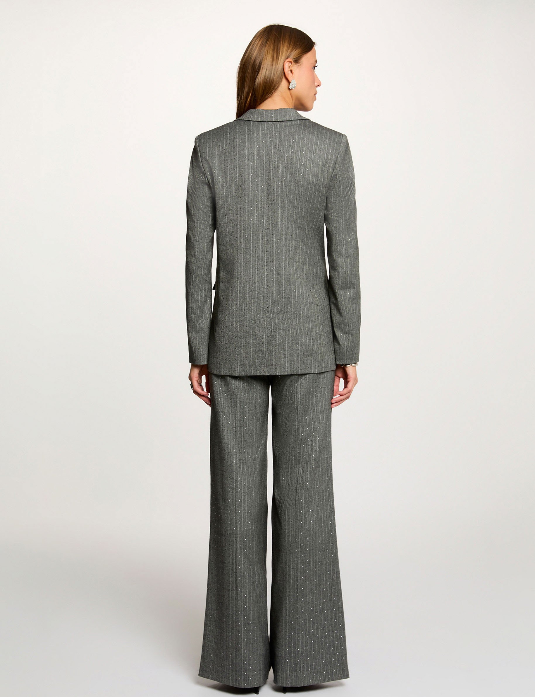 pantalon droit a rayures gris moyen femme mid-grey women