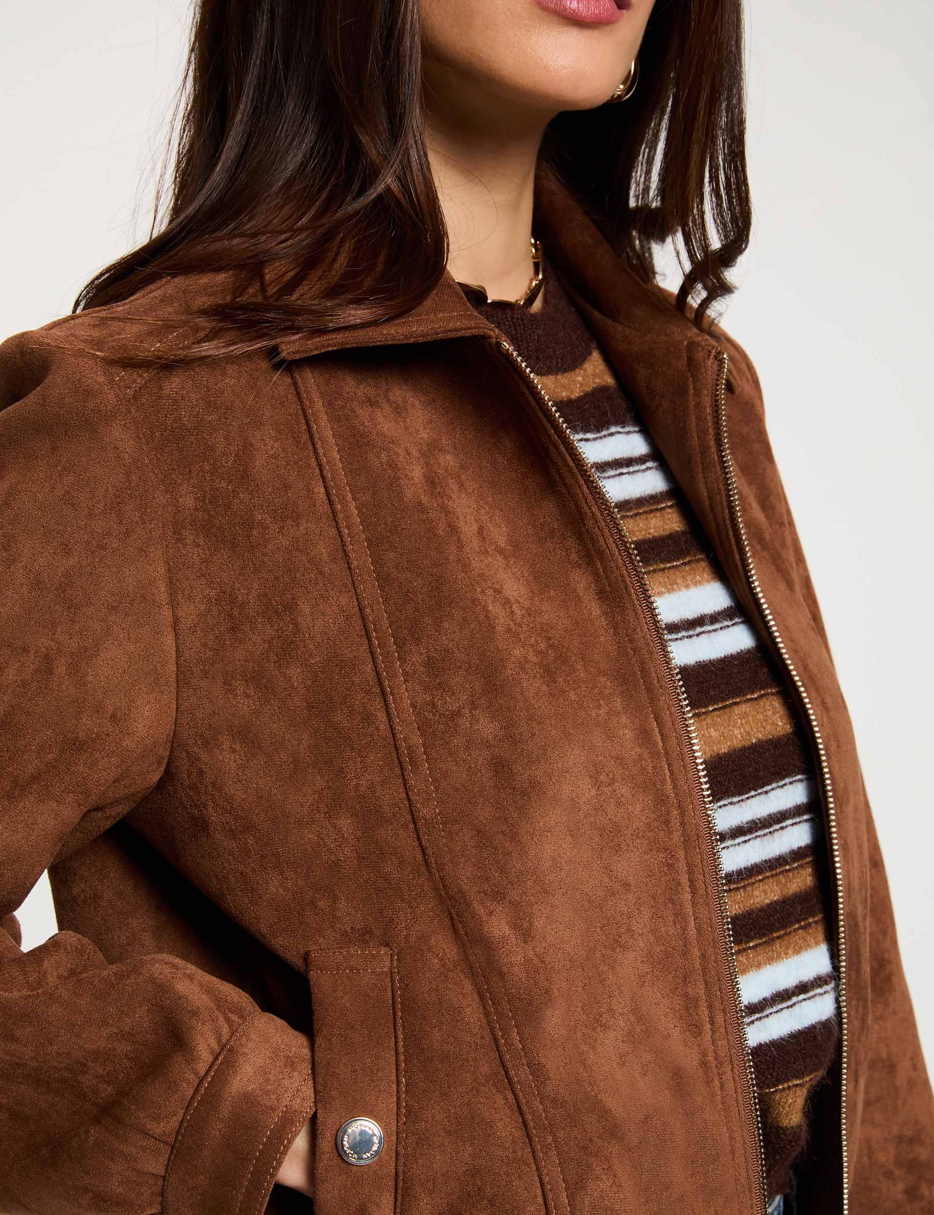Suede jacket cognac brown women