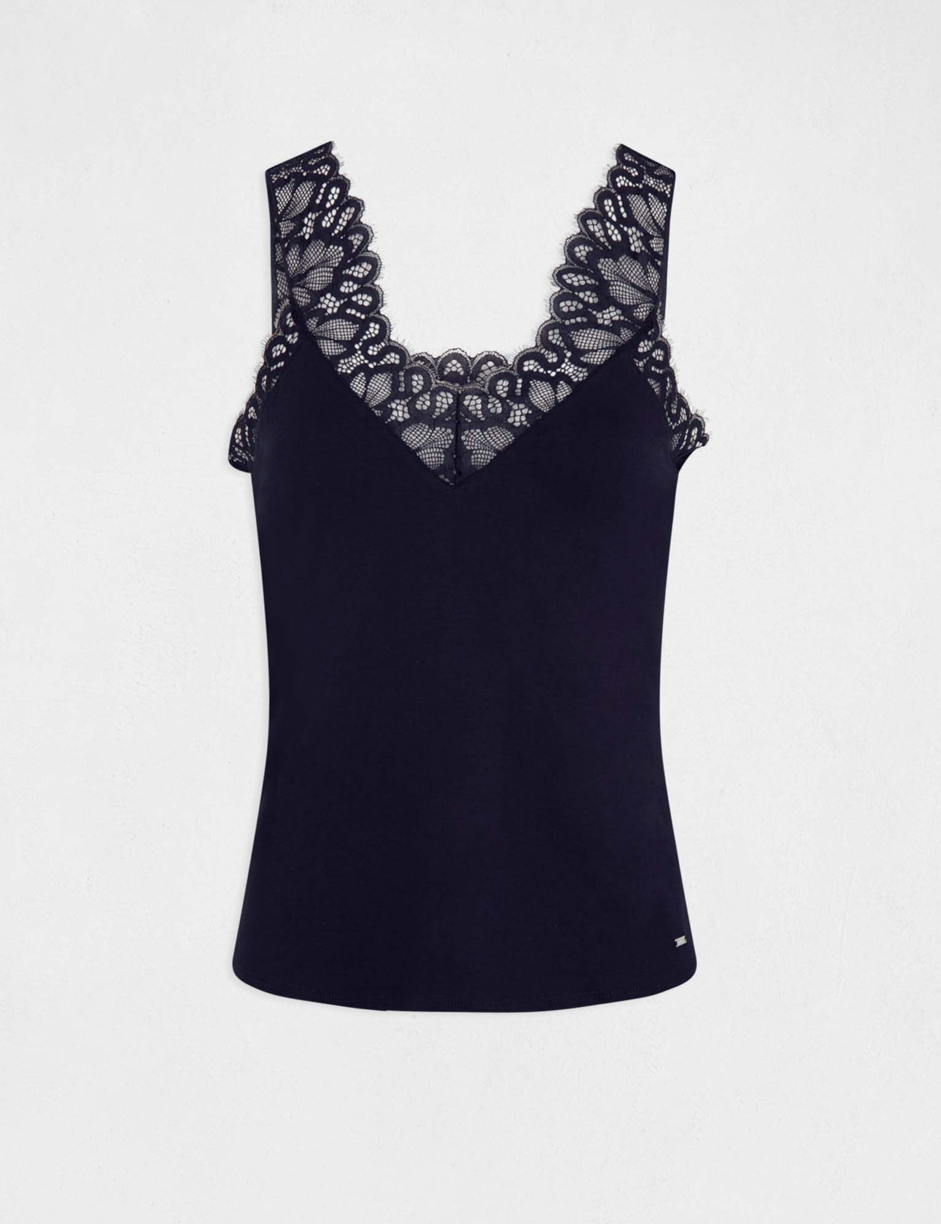 Vest top wide straps with lace navy ladies'