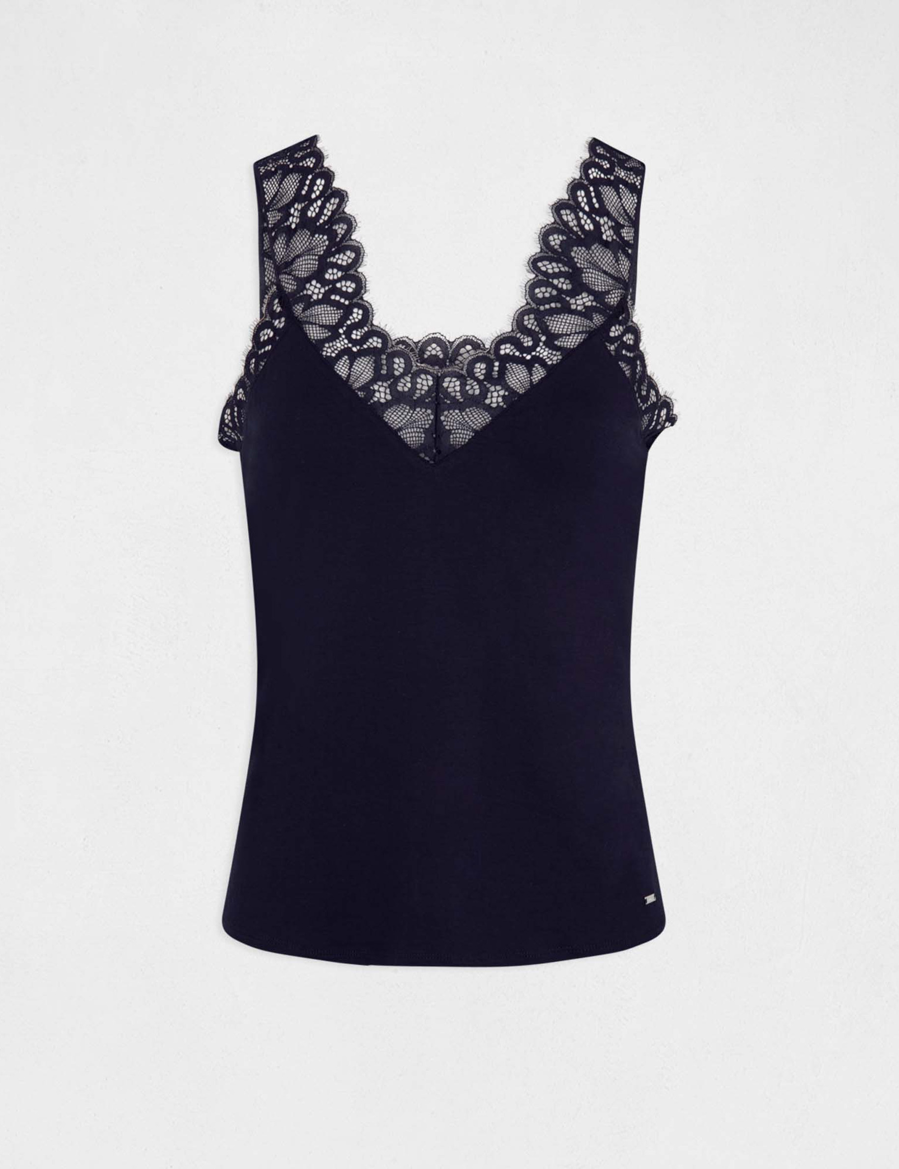 Vest top wide straps with lace navy ladies' Vest top wide straps with lace navy ladies'