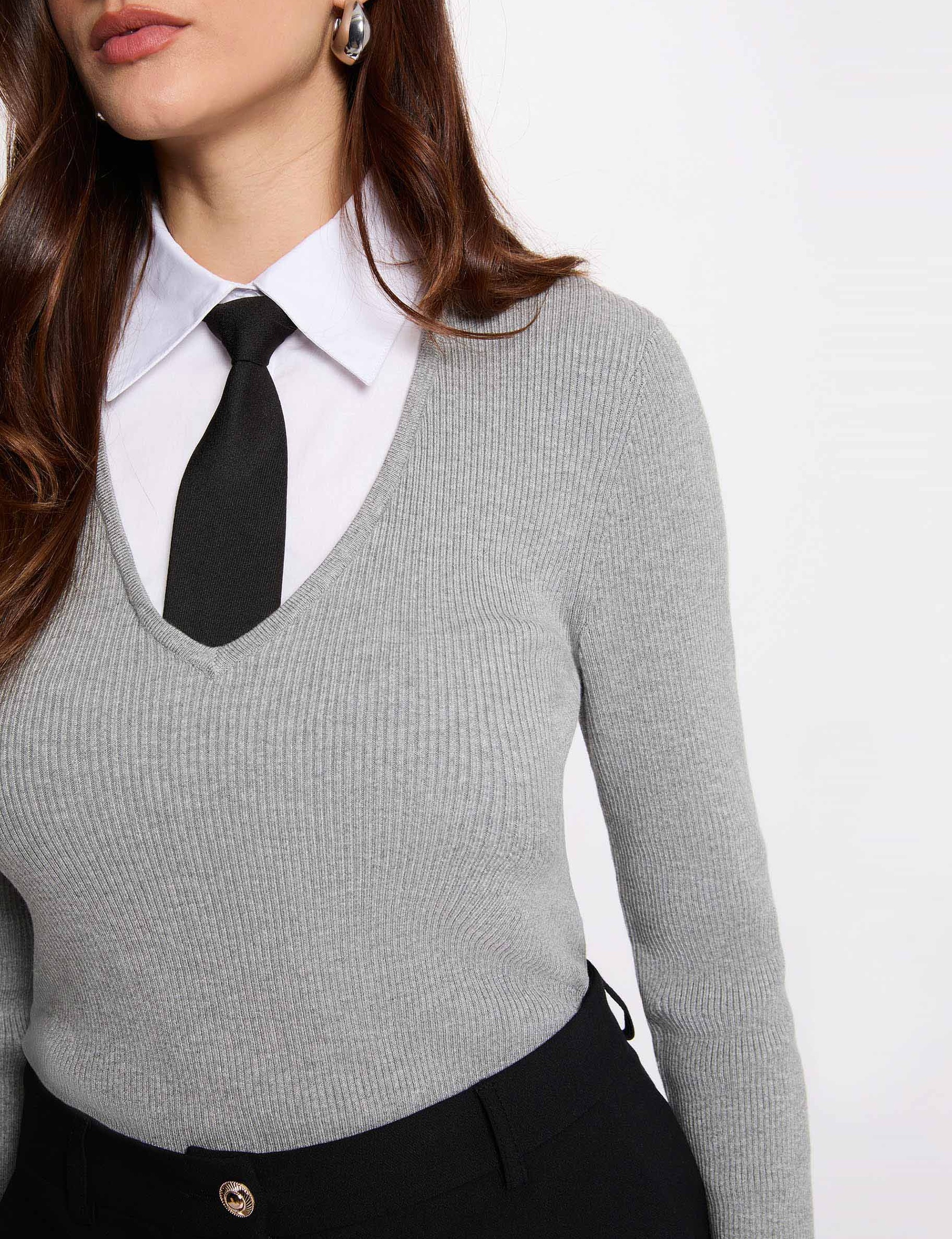 2-in-1 sweater with folded collar light grey women