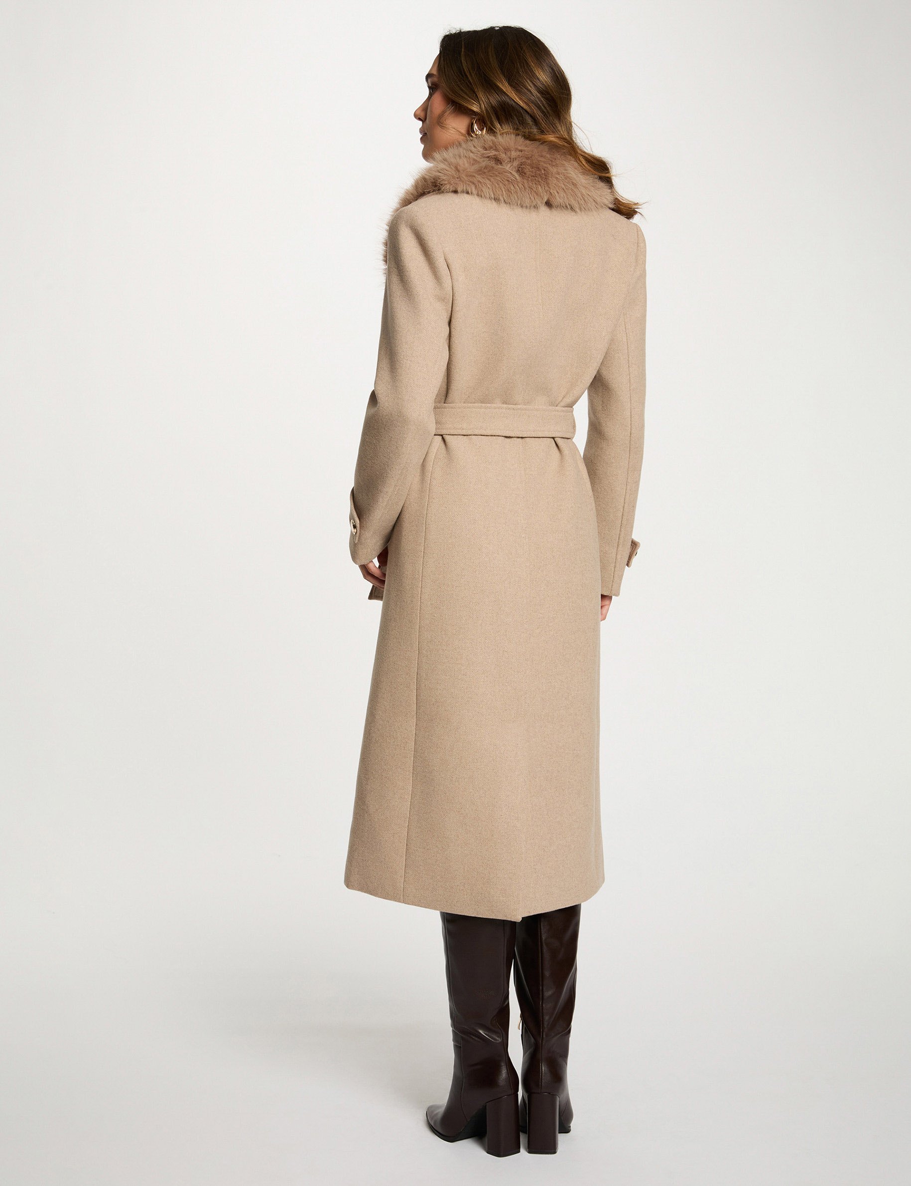 Long belted coat beige women