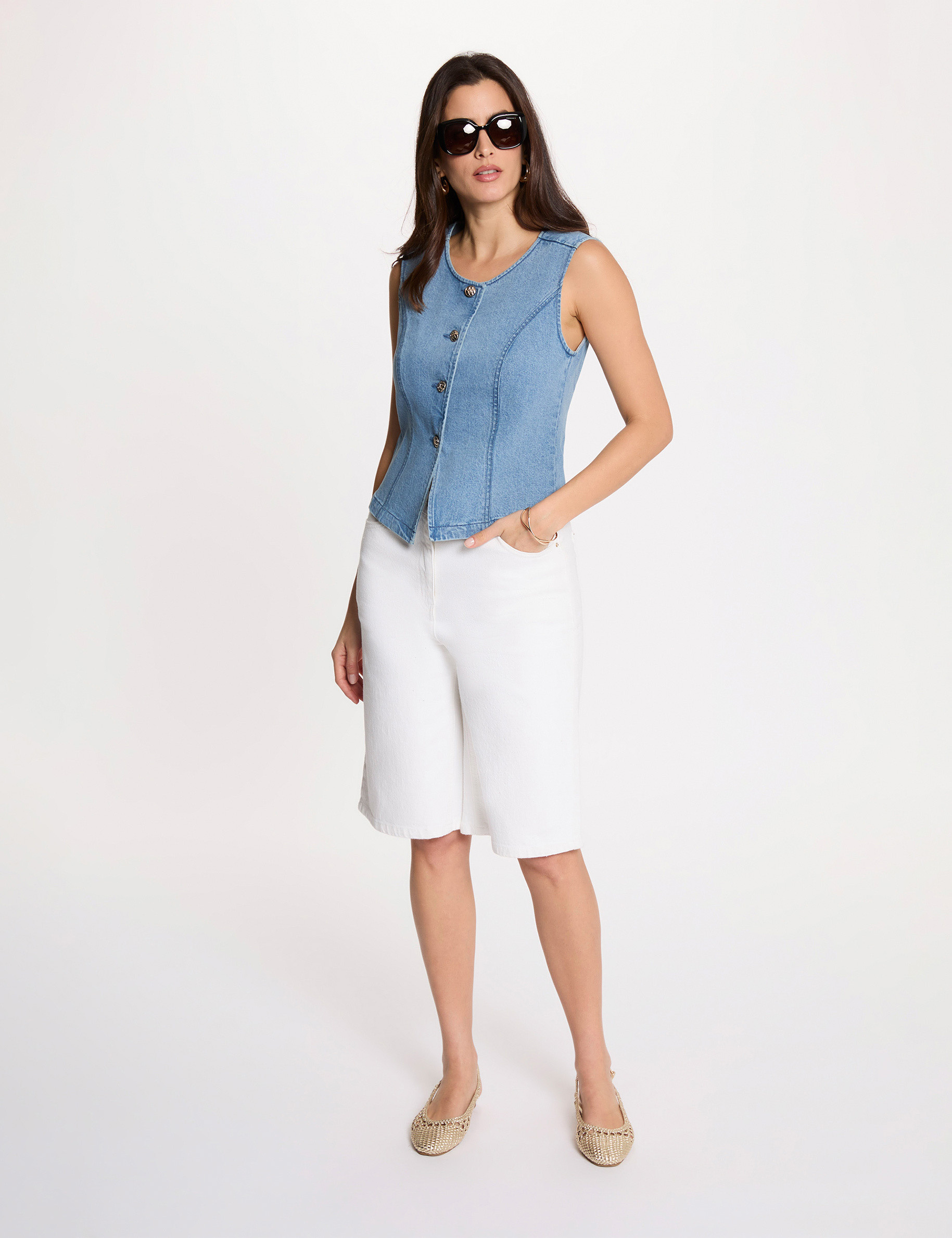 Sleeveless gilet heavy stone wash denim women