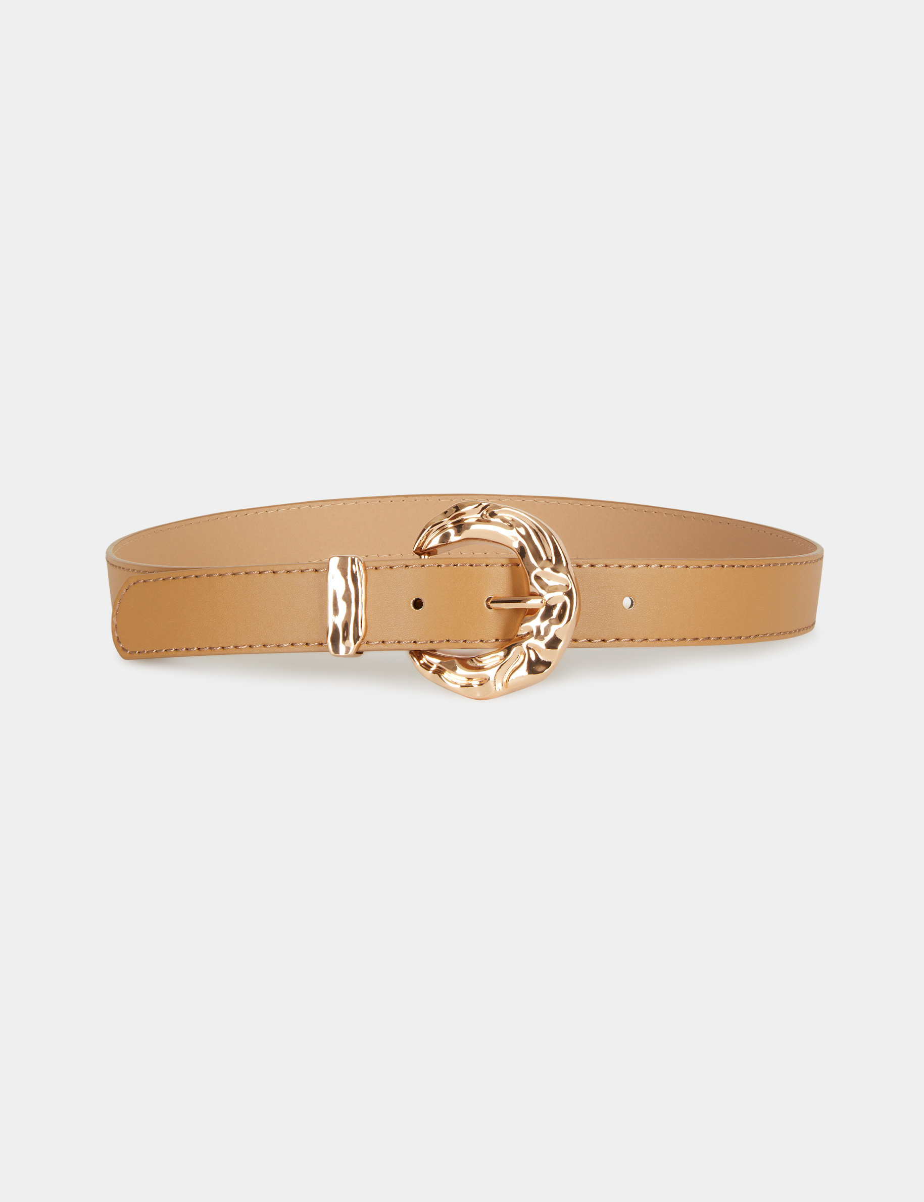 Belt with hammered buckle beige ladies'