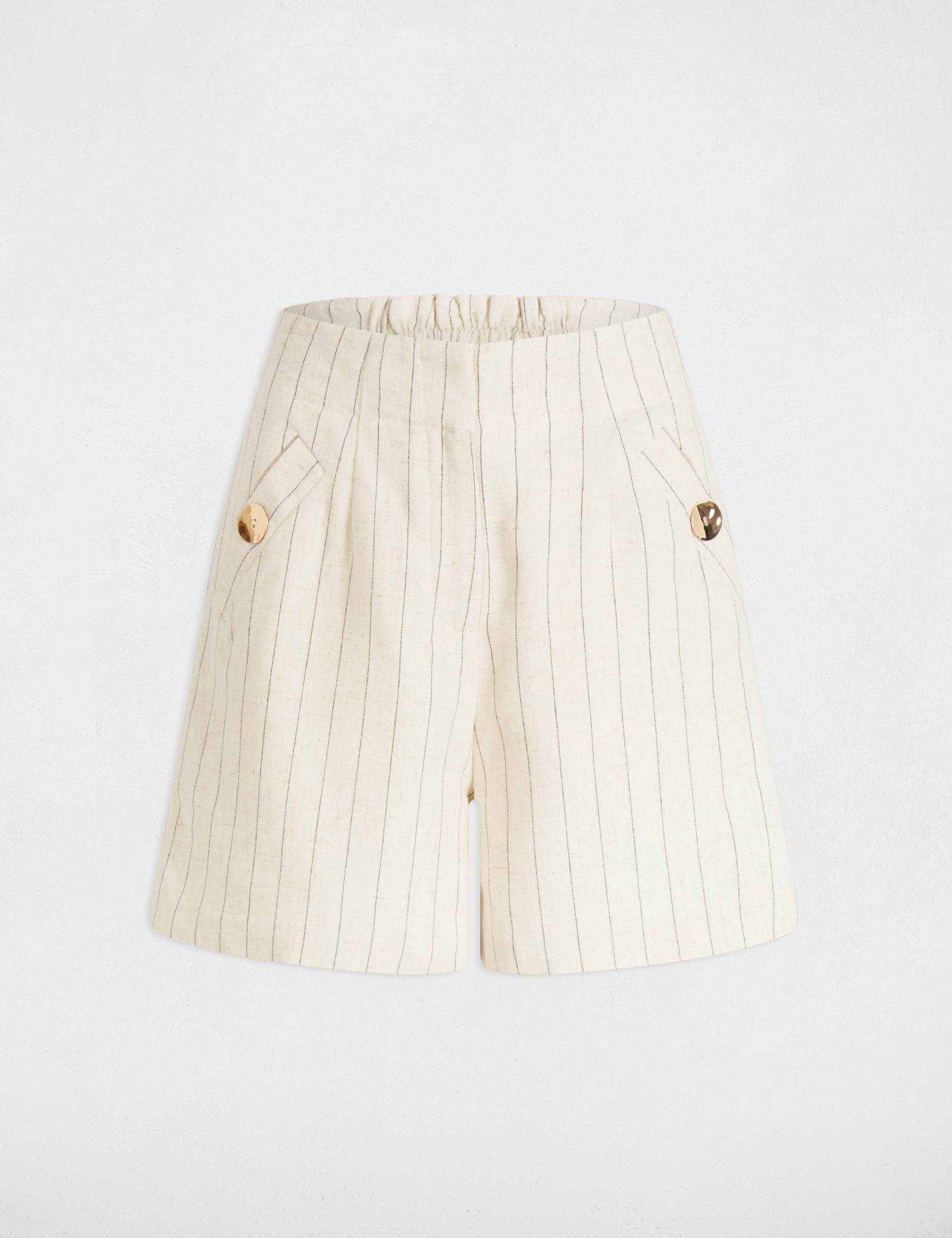 high waisted striped shorts beige women High-waisted striped shorts beige women