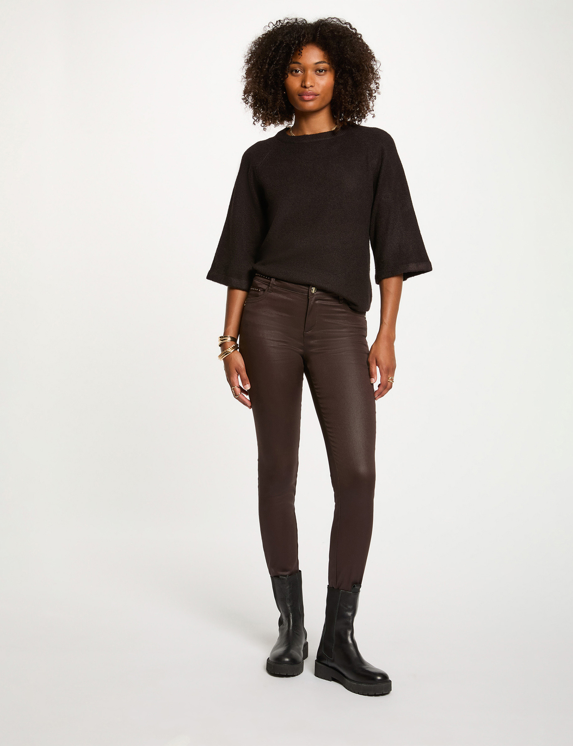 Jumper 3/4-length sleeves dark brown women