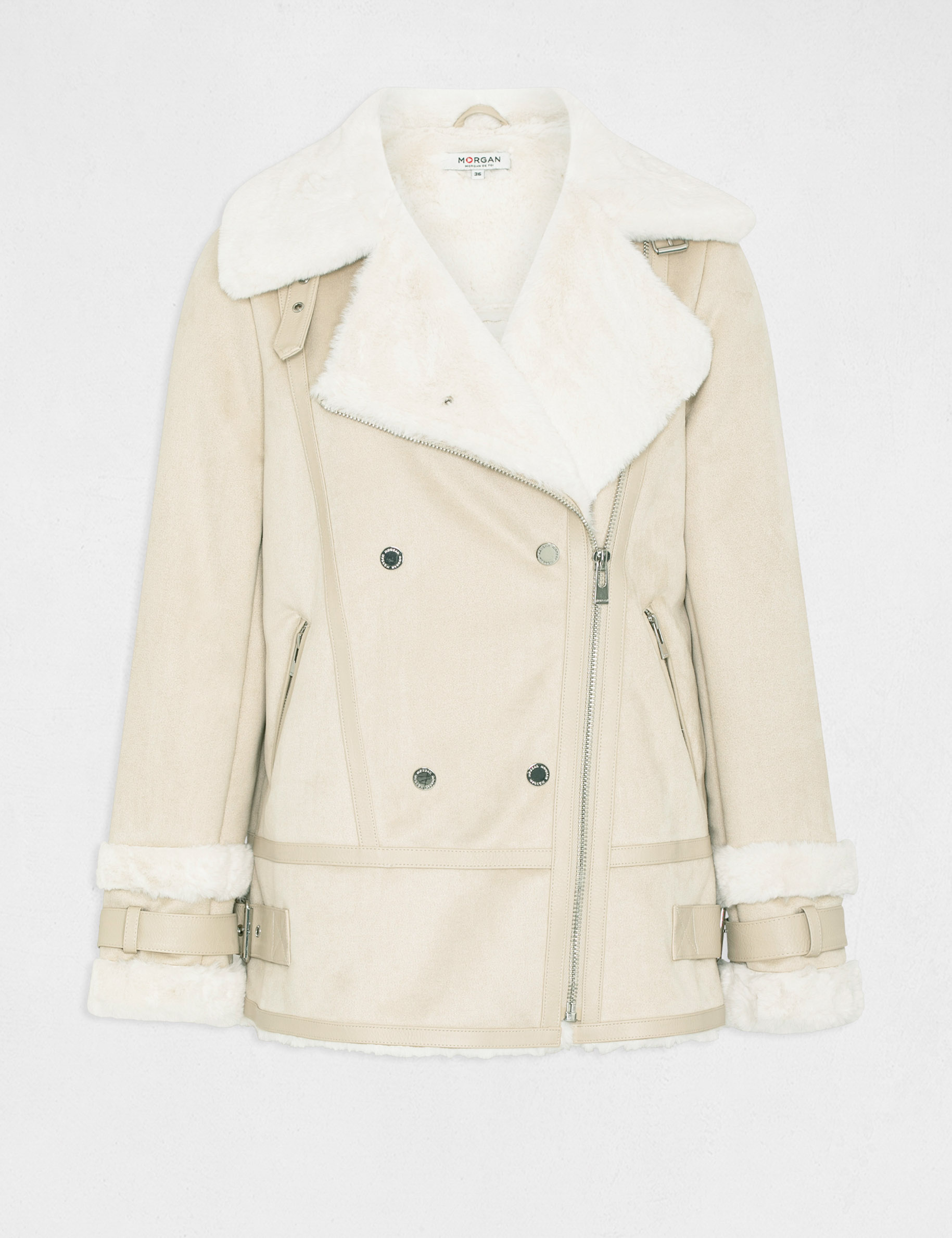 Straight zipped jacket beige ladies Morgan