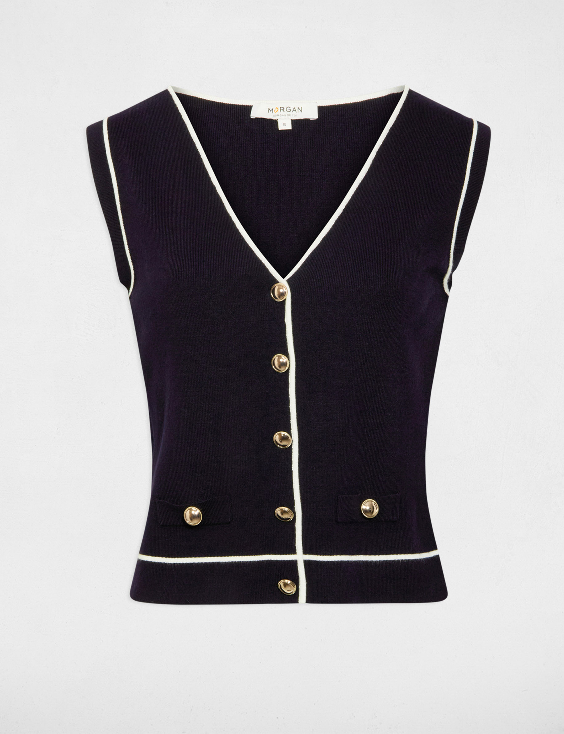 Sleeveless V-neck sweater navy blue women