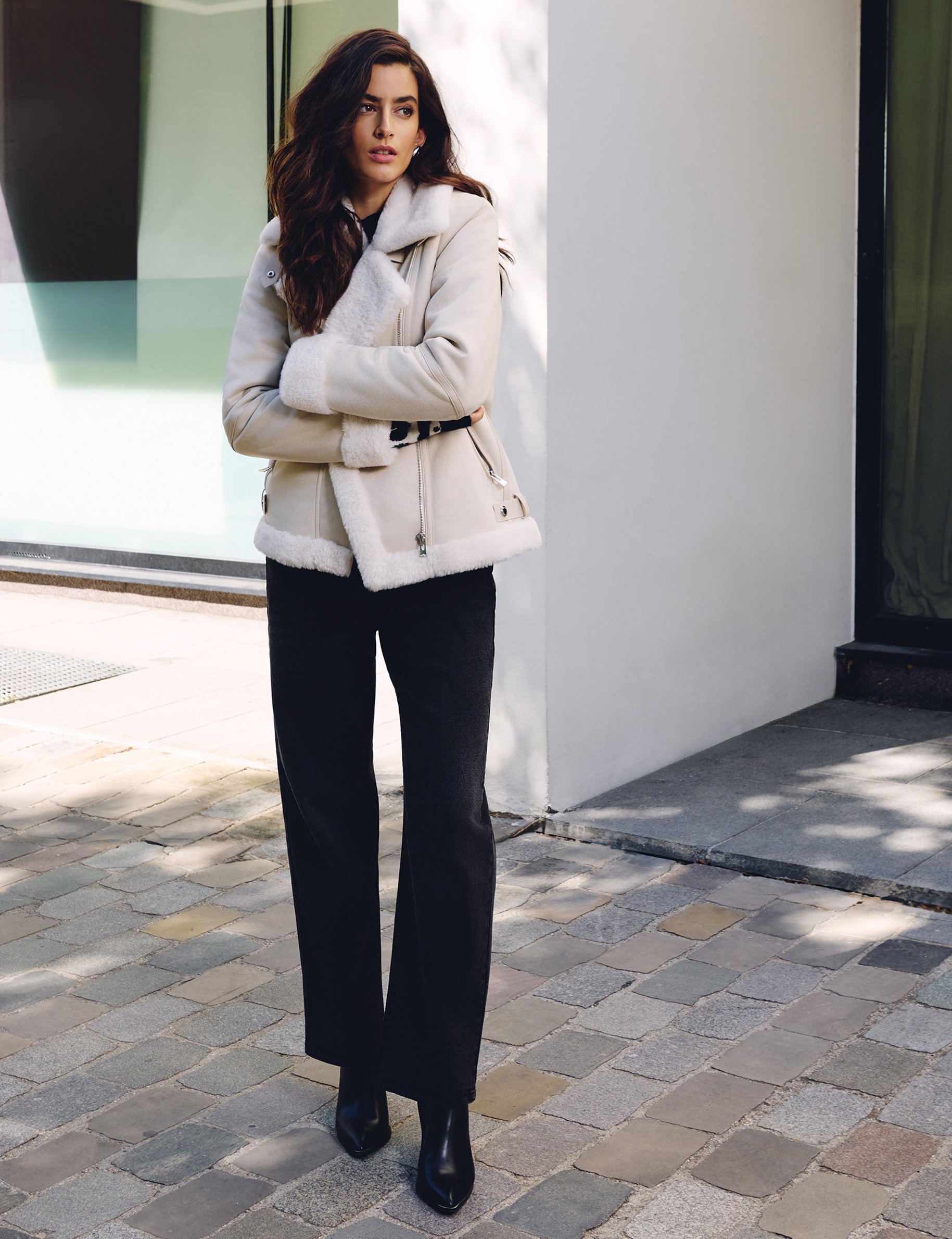 Zipped jacket suede effect ivory women