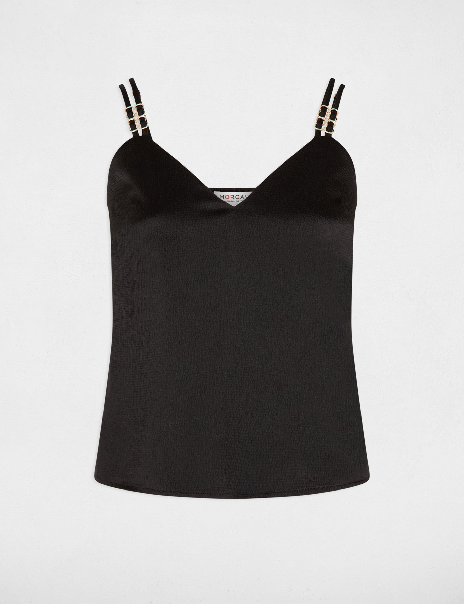 Top satin à bretelles noir femme