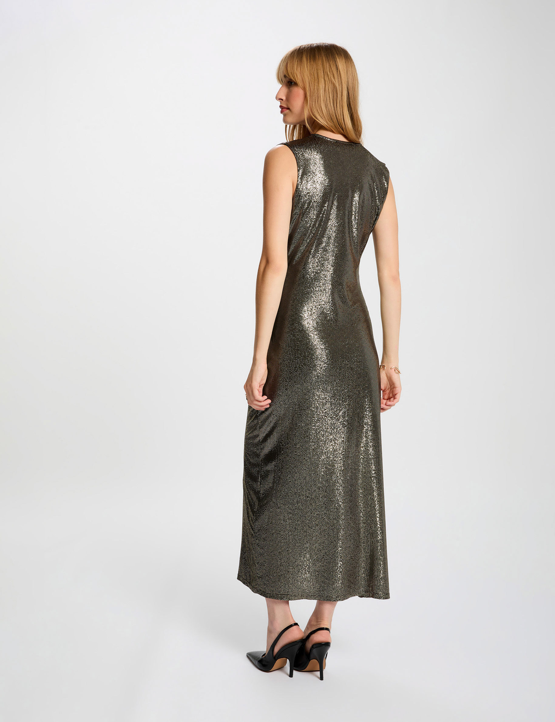 Robe midi sans manches jaune or femme