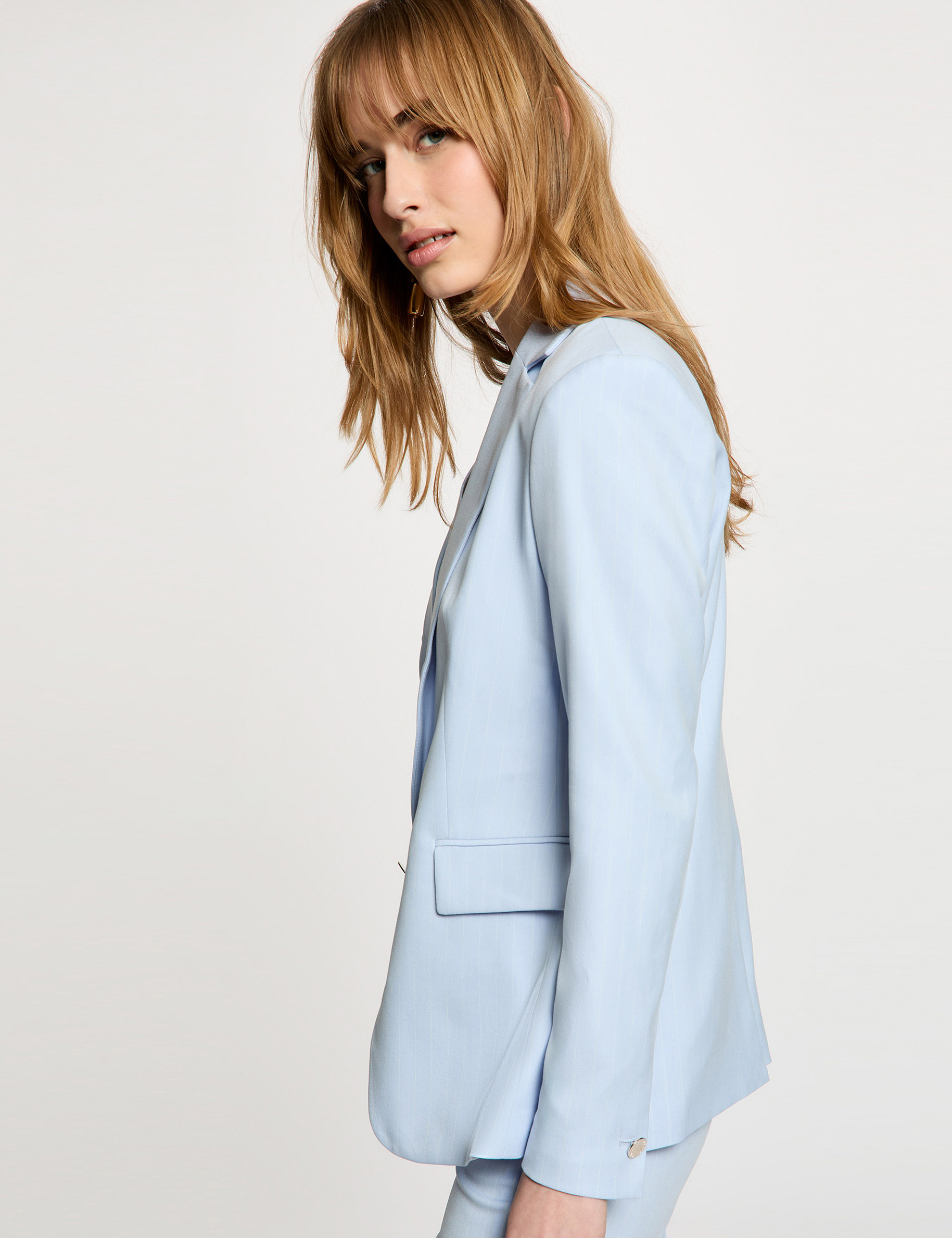 Fitted striped jacket sky blue women