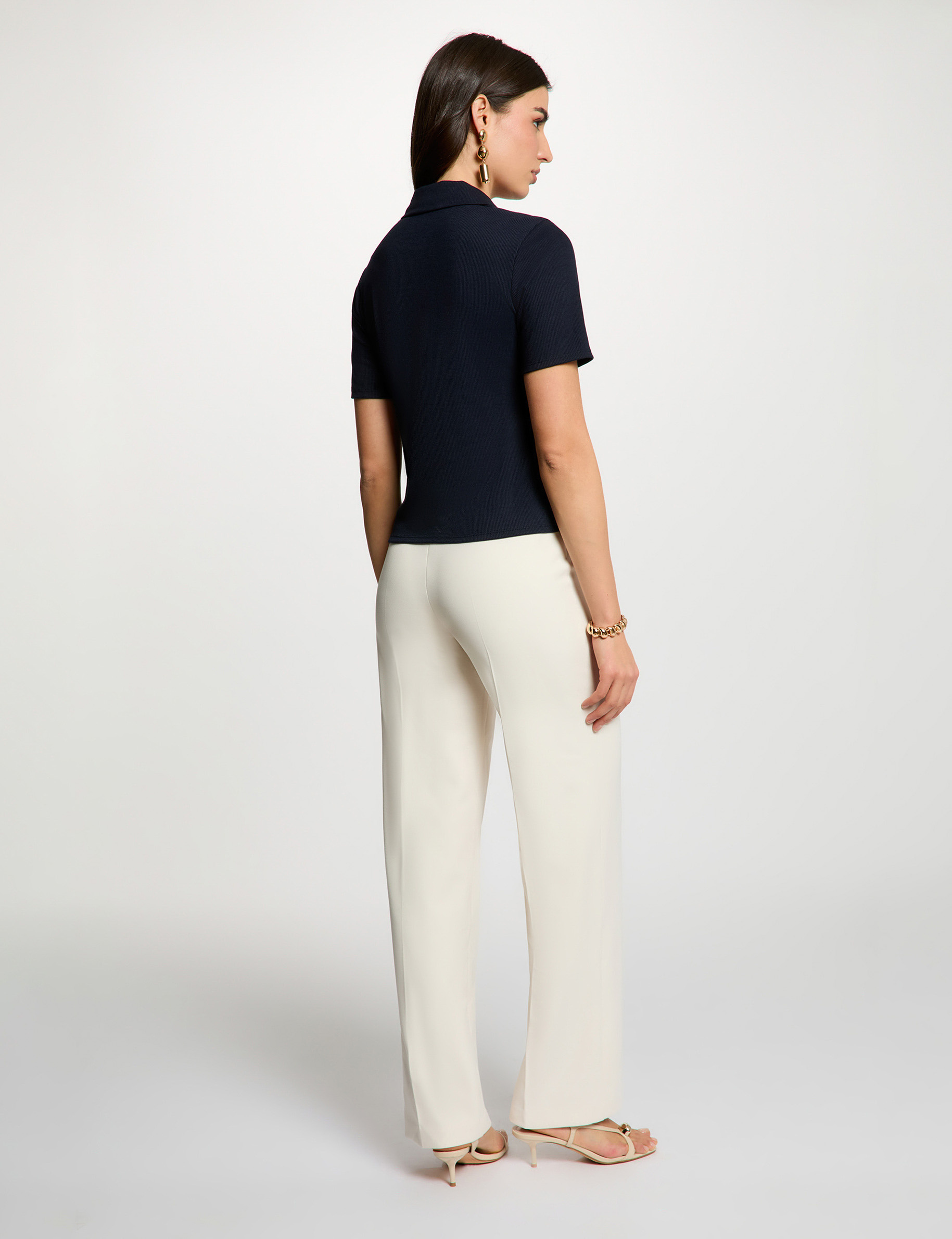 Straight trousers with darts cream women