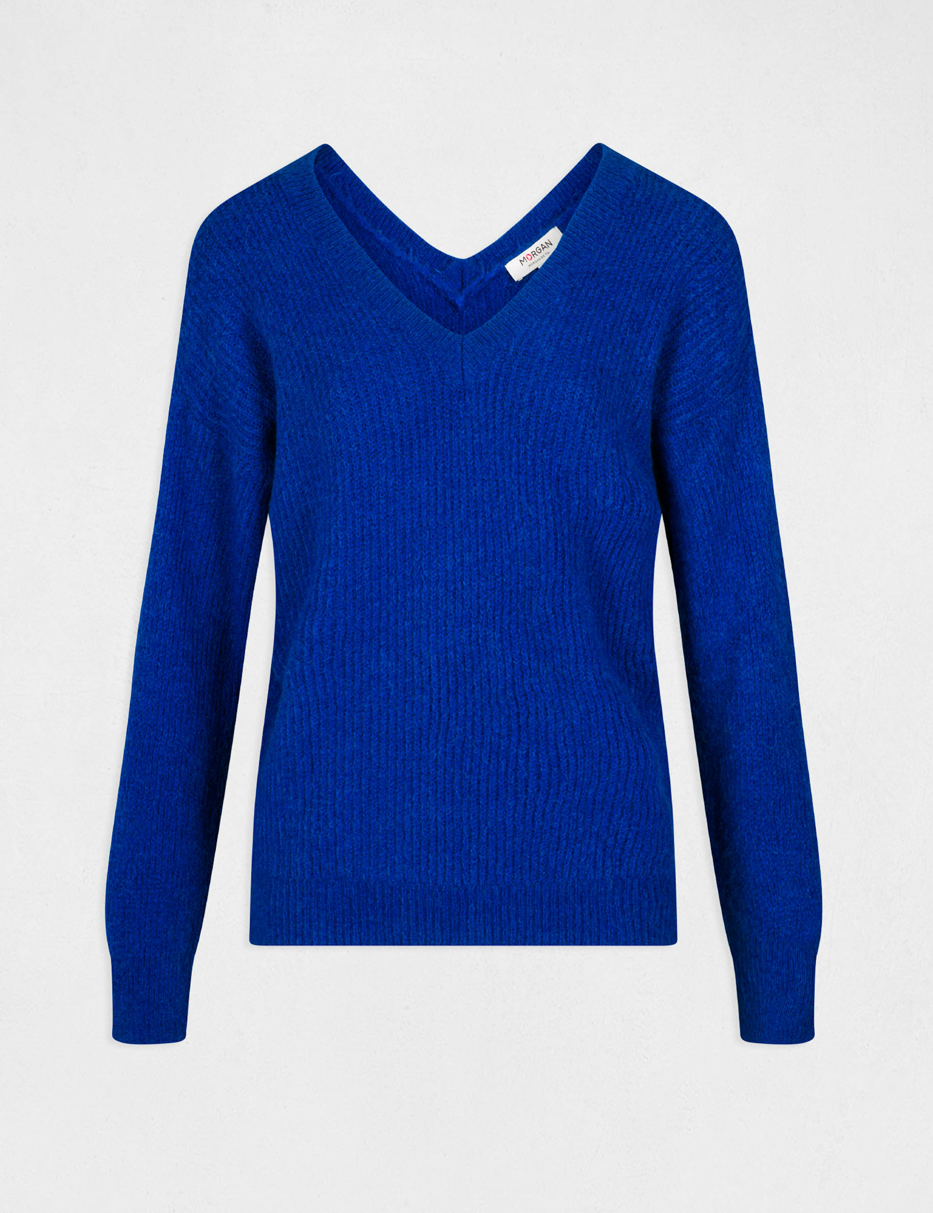 Long-sleeved jumper with V-neck electric blue ladies'