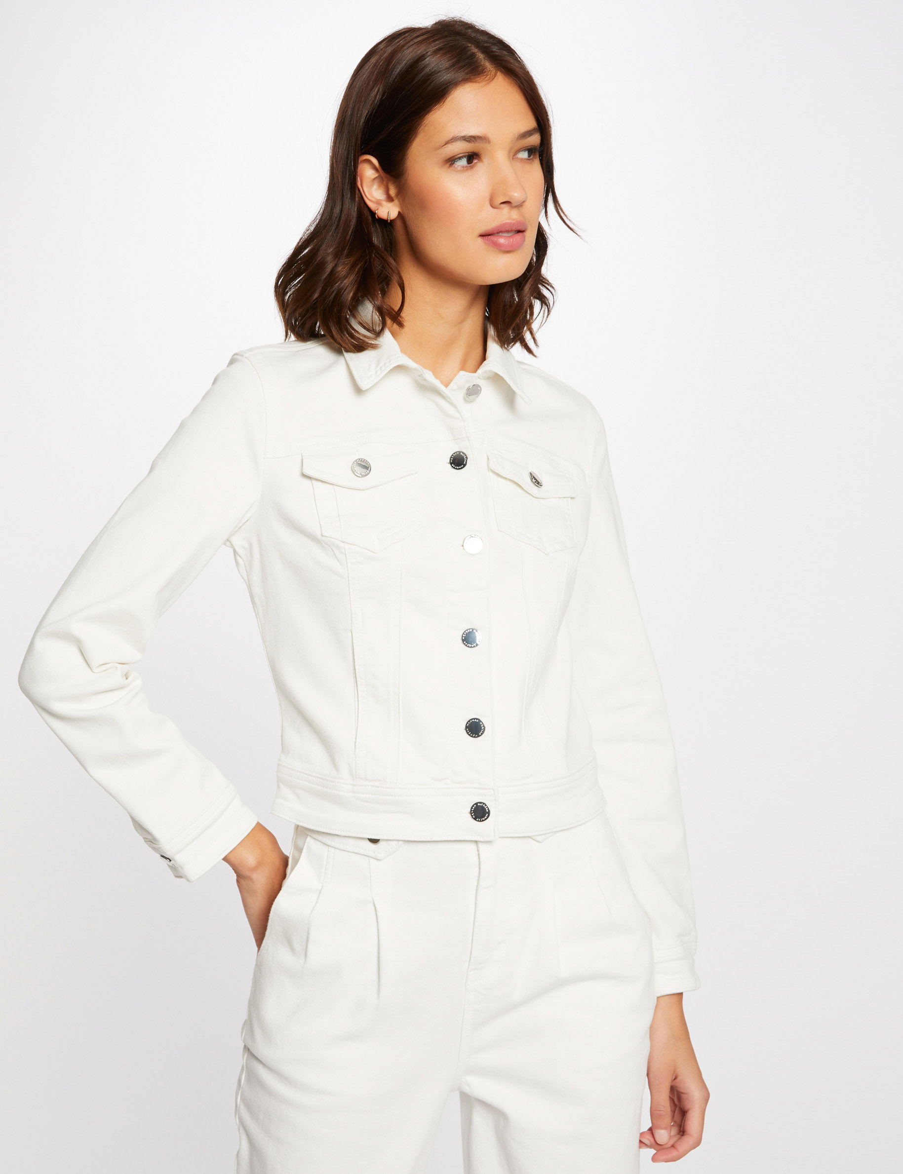 Straight buttoned denim jacket ecru ladies' Straight buttoned denim jacket ecru ladies'