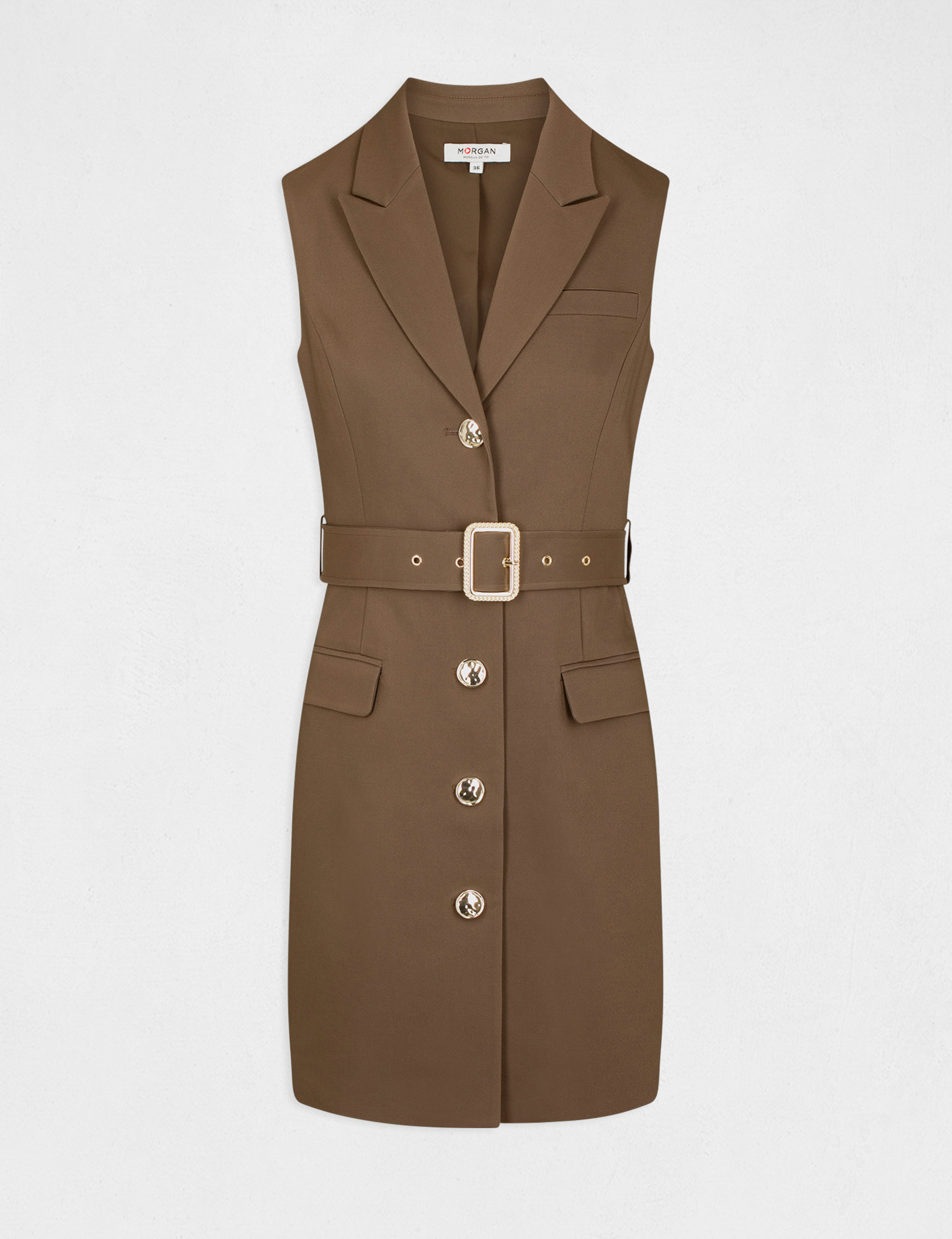 Belted sleeveless straight dress ladies' Belted sleeveless straight dress ladies'