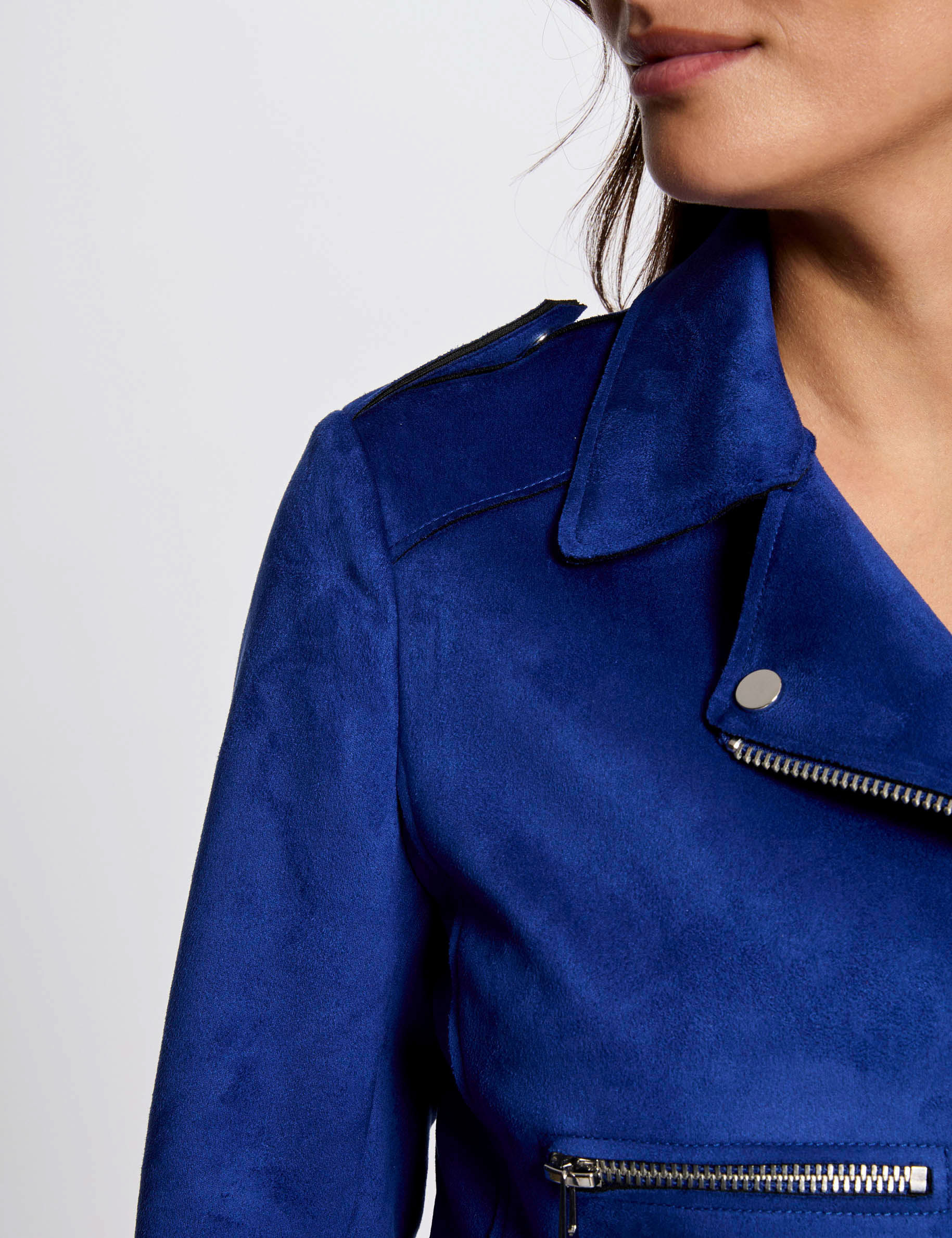 zipped short suede jacket electric blue women Zipped short suede jacket electric blue women