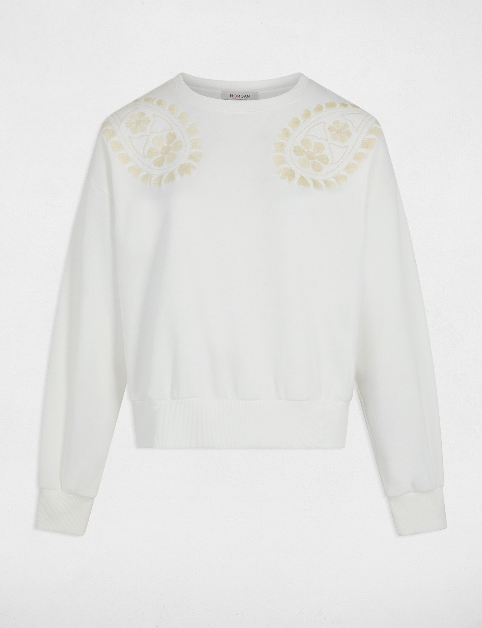 Embroidered knit sweater white women