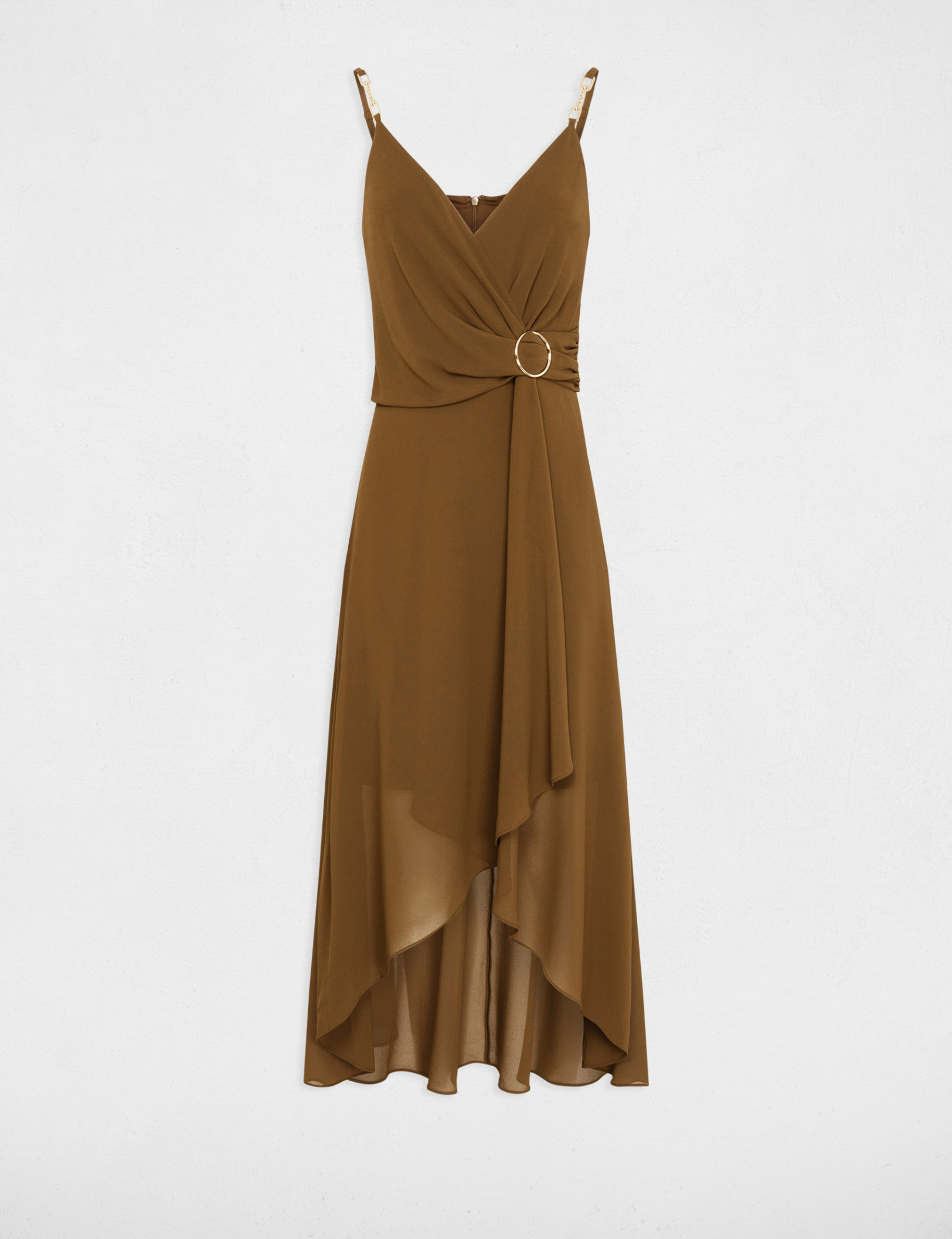 Midi dress with thin straps khaki green ladies'