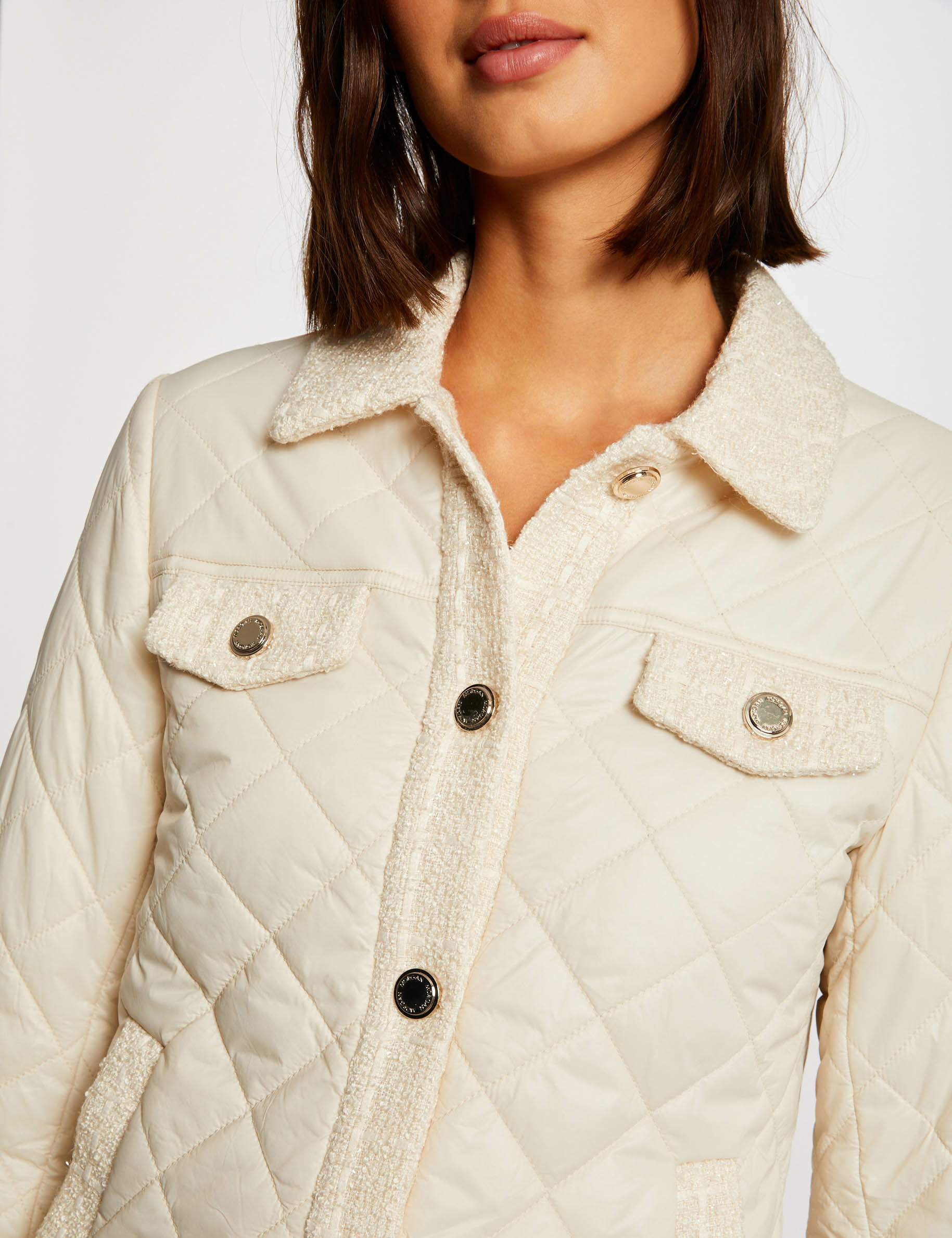 Straight buttoned padded jacket ivory ladies'