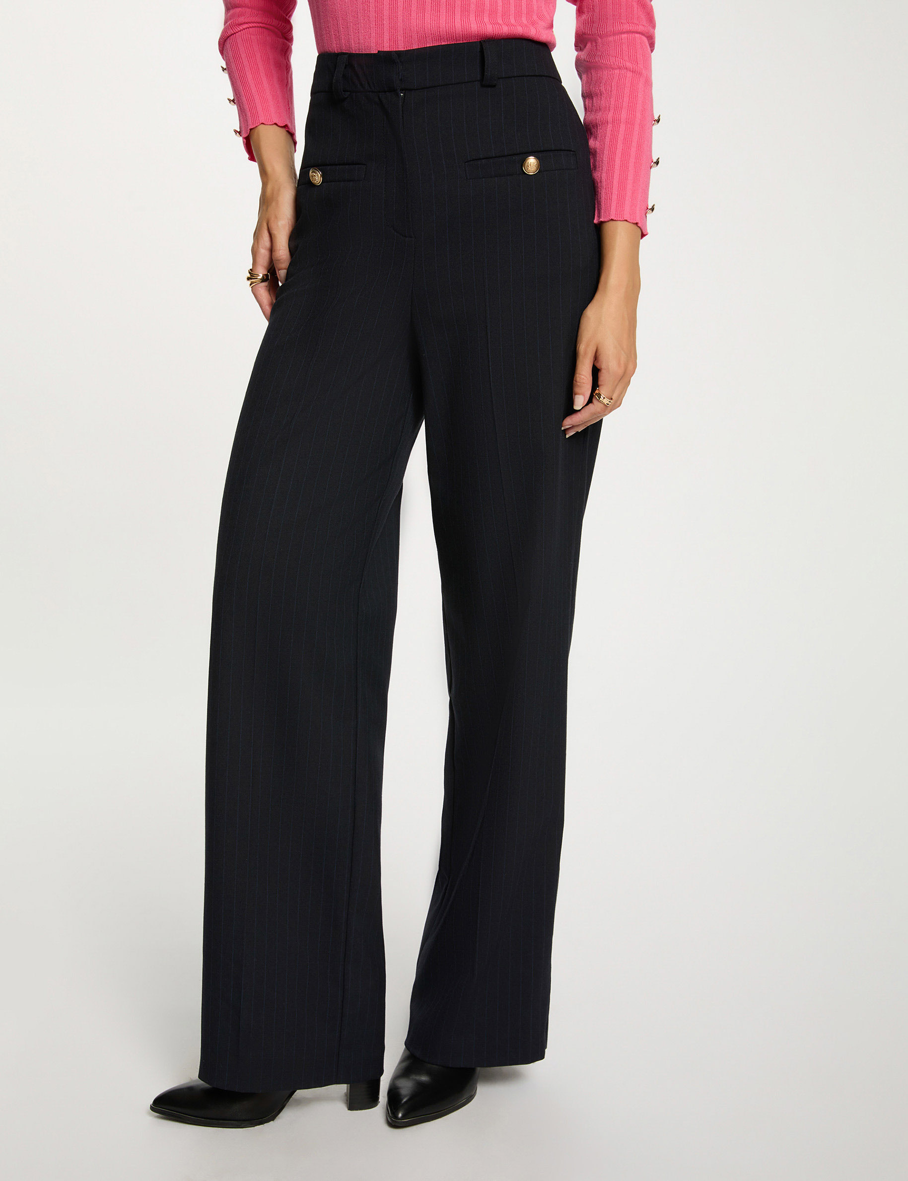 high waisted straight trousers navy blue women High-waisted straight trousers navy blue women