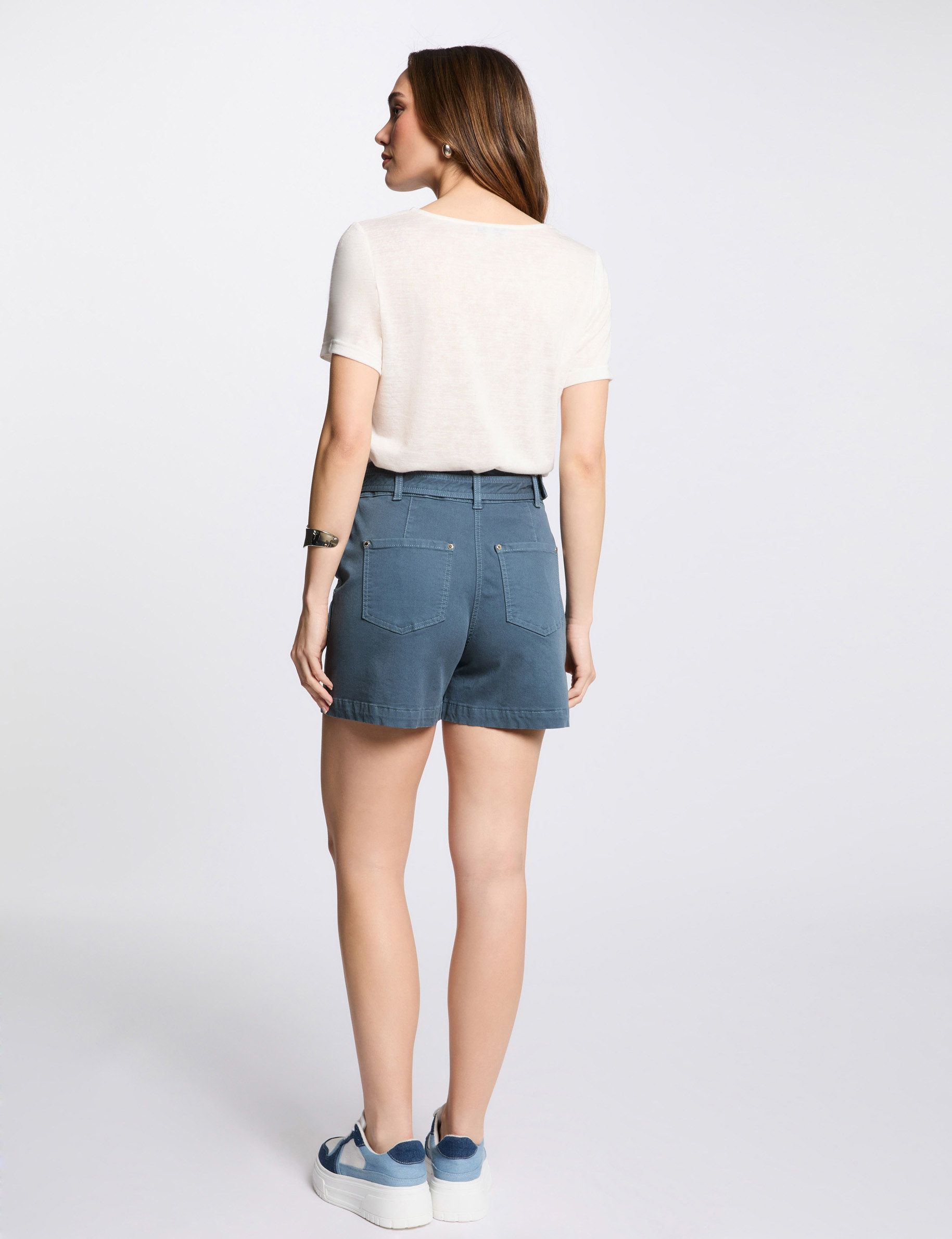 belted cargo shorts petroleum blue women Belted cargo shorts petroleum blue women