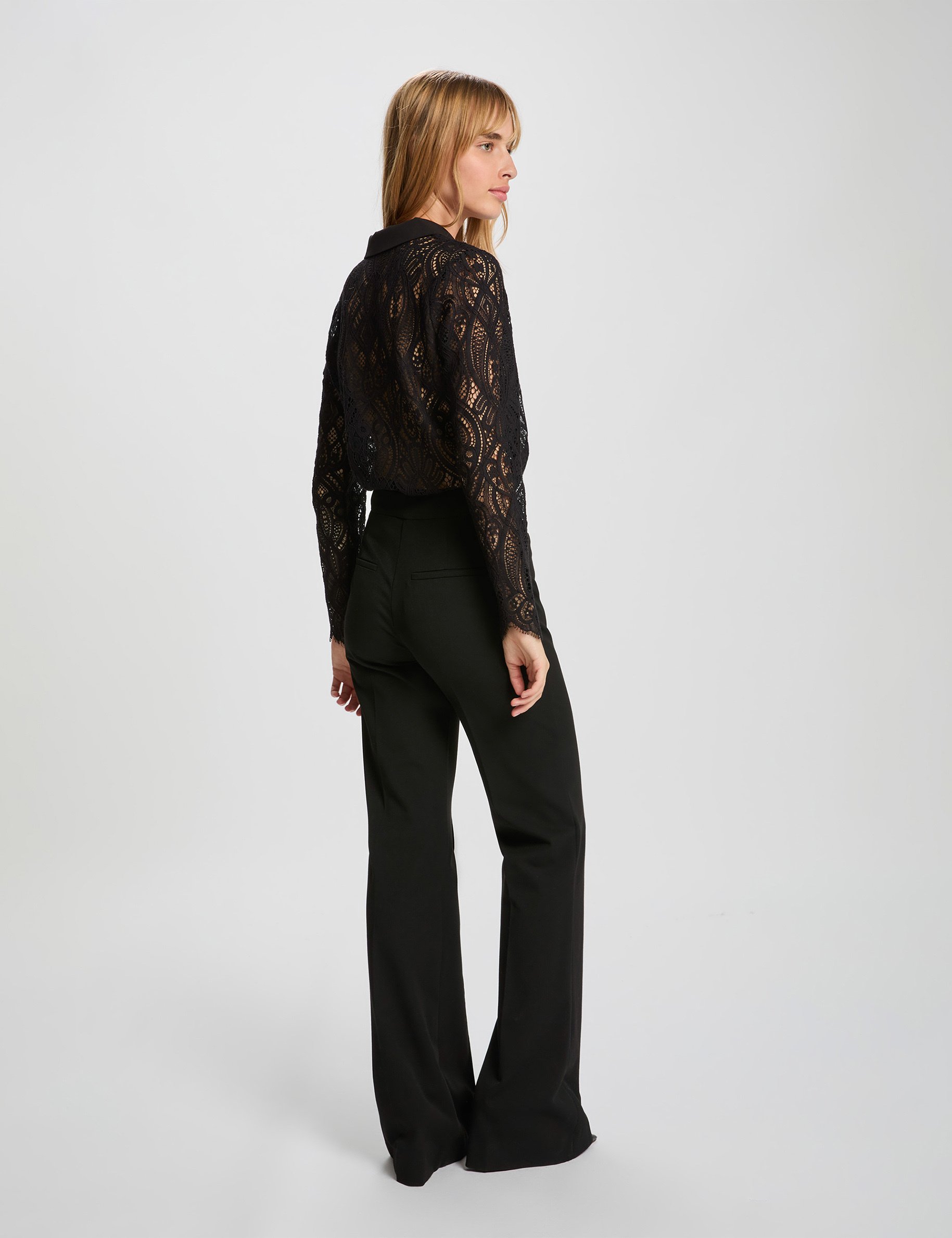lace knit with a lapel collar black women Lace knit with a lapel collar black women