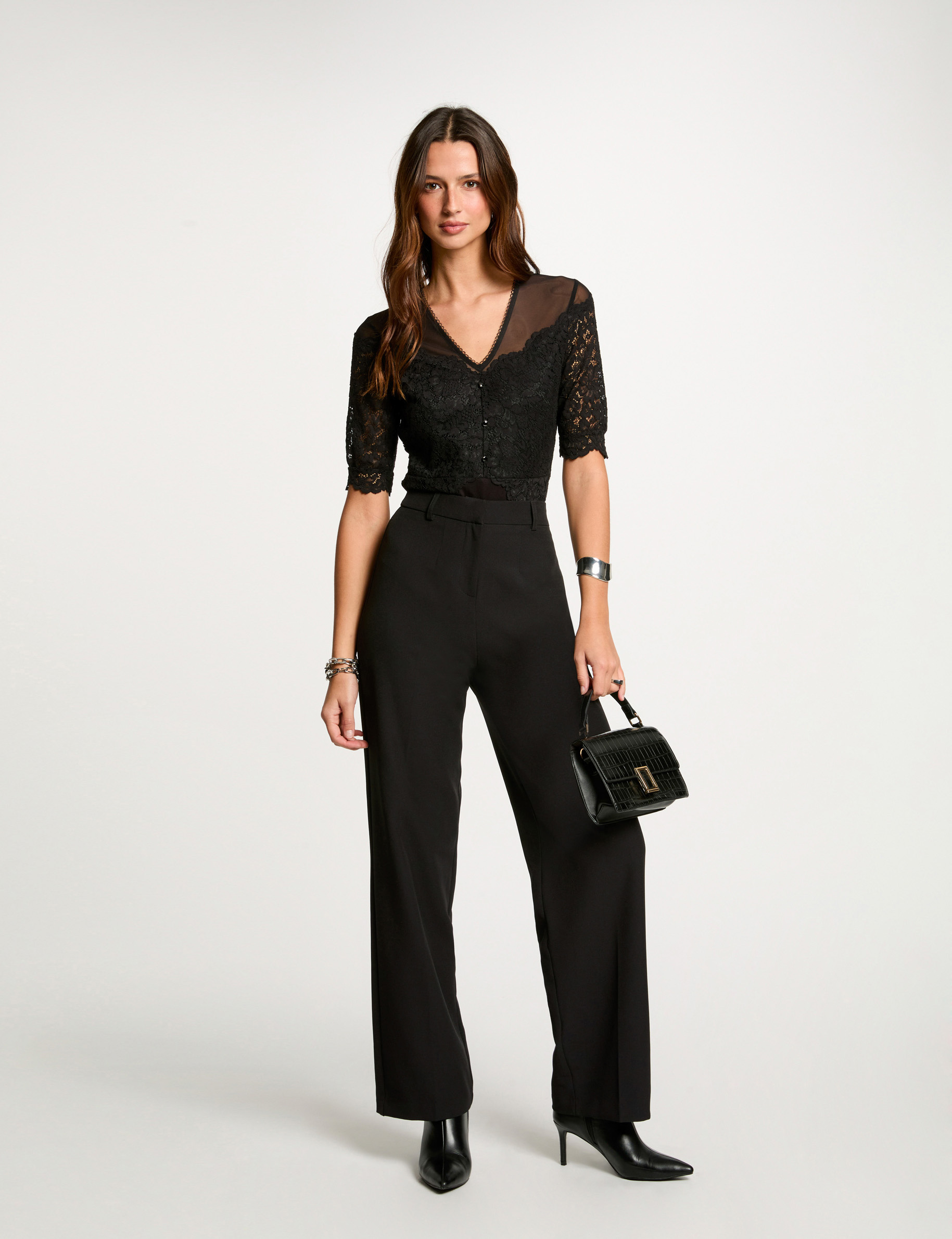 short sleeved lace body black women Short-sleeved lace body black women