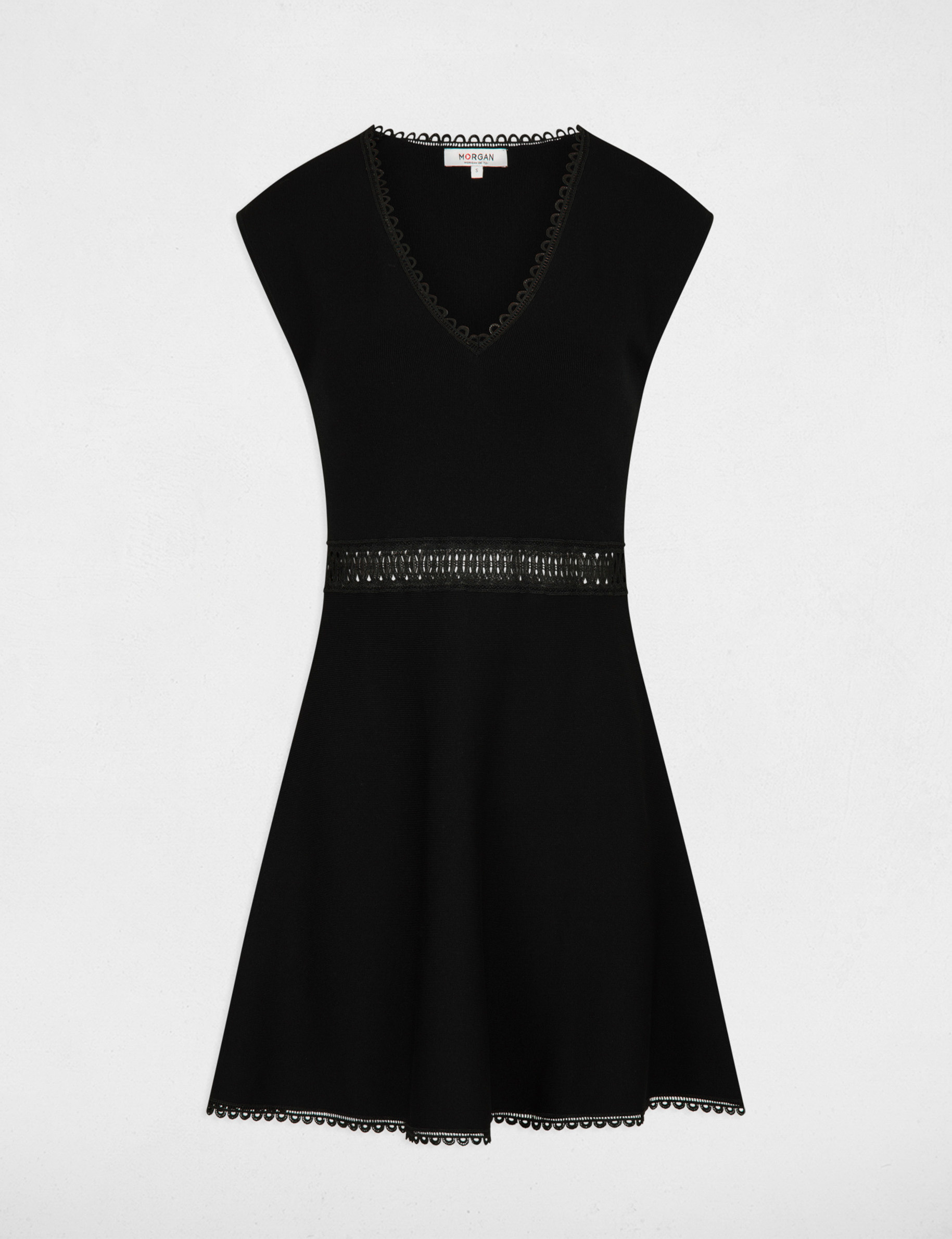 Robe tricot courte trapeze noir femme Morgan
