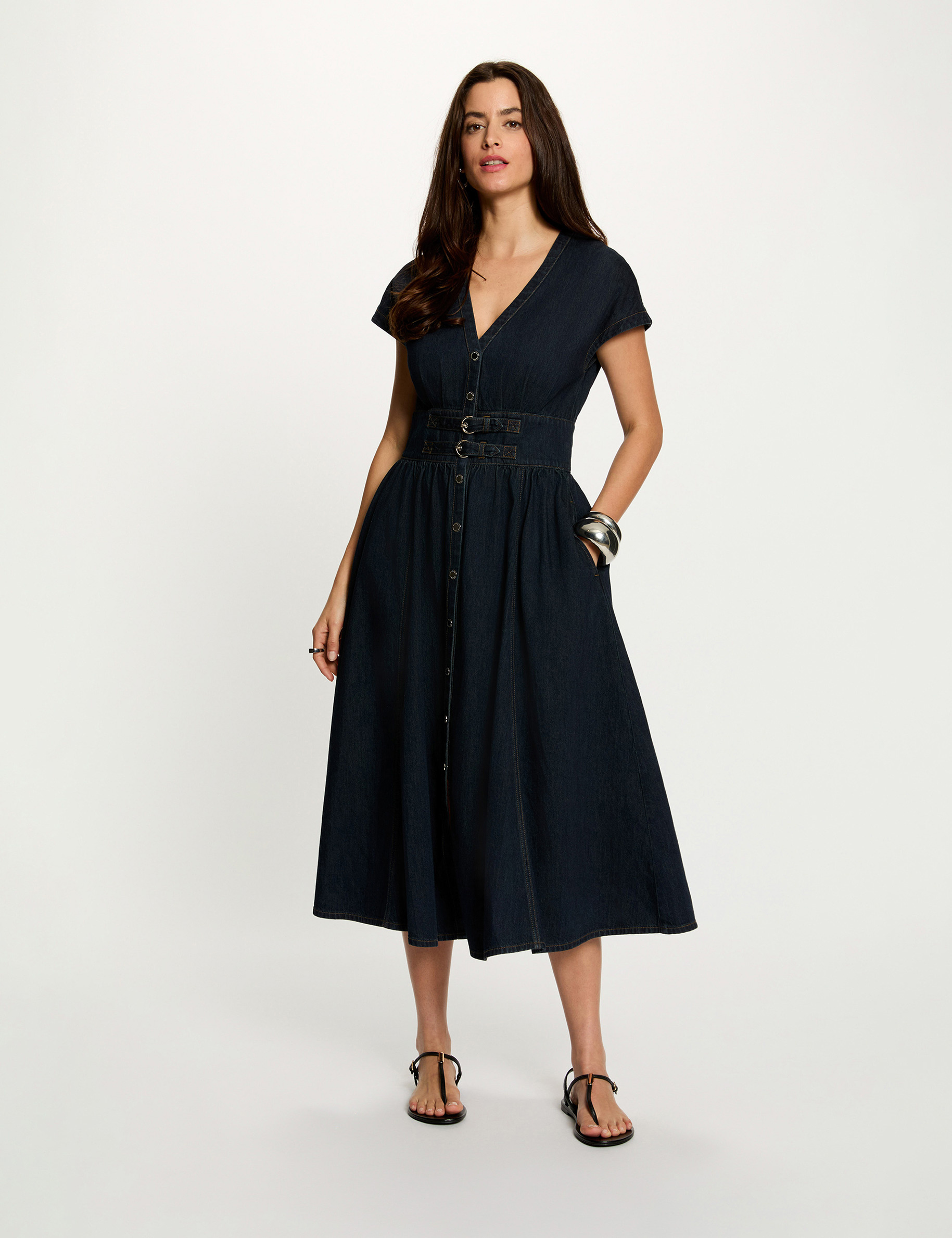 Mid-length denim dress blue women